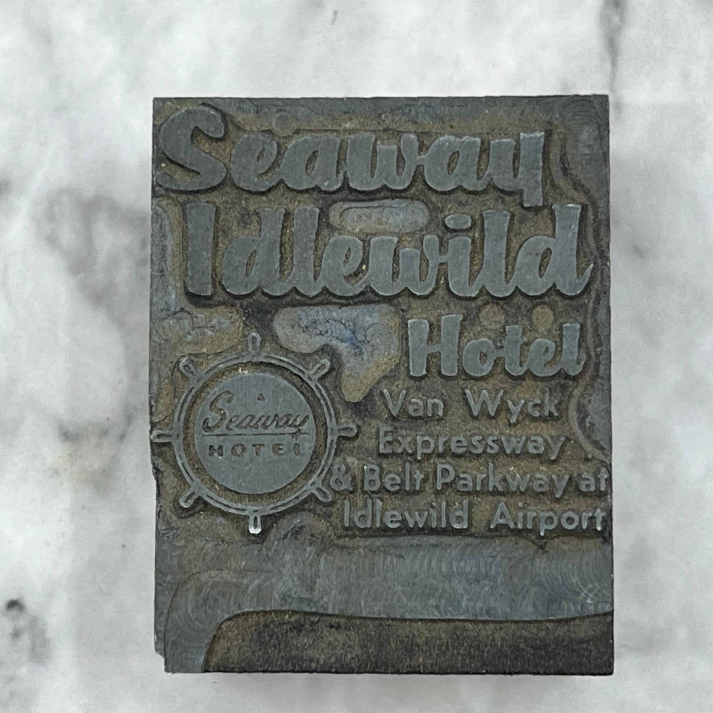 Vintage Letterpress Printers Block Plate Seaway Idlewild Hotel Van Wyck TJ512