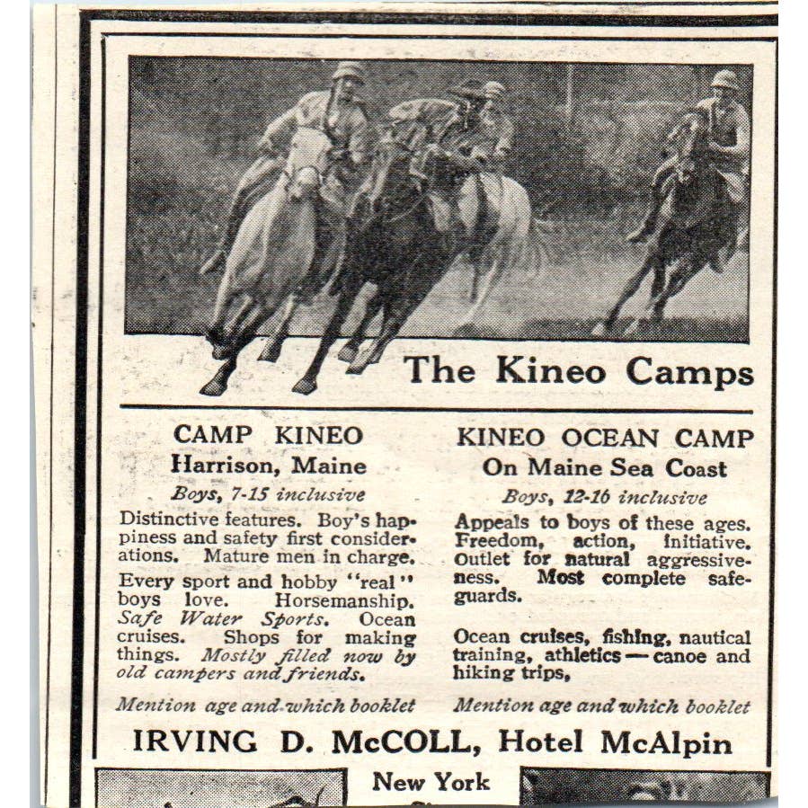 c1920 Harper's Ad Camp Idlewild John Dick Manhannock Island Winnipesaukee EA3-2