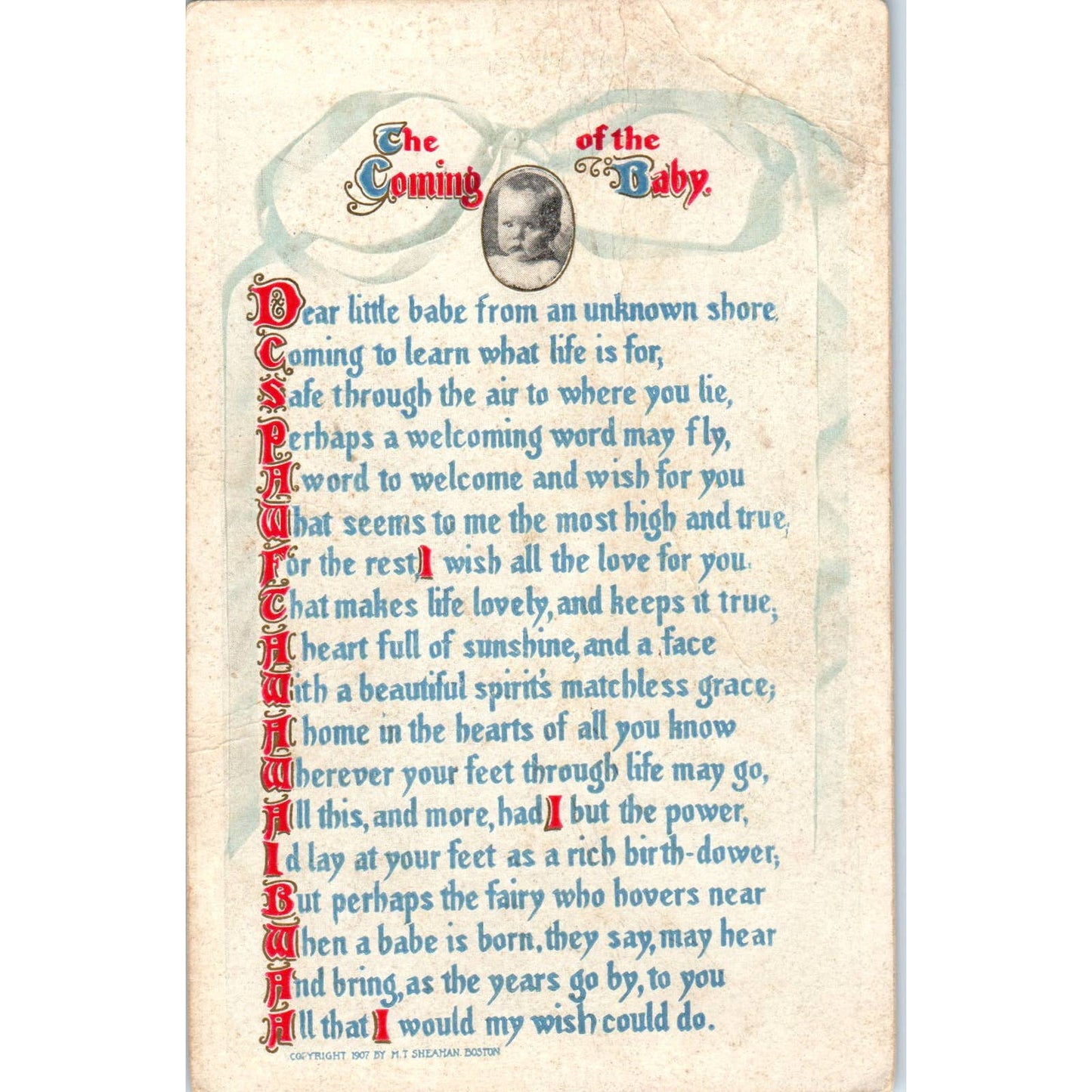 1907 - The Coming of Baby Poem Original Postcard TK1-25