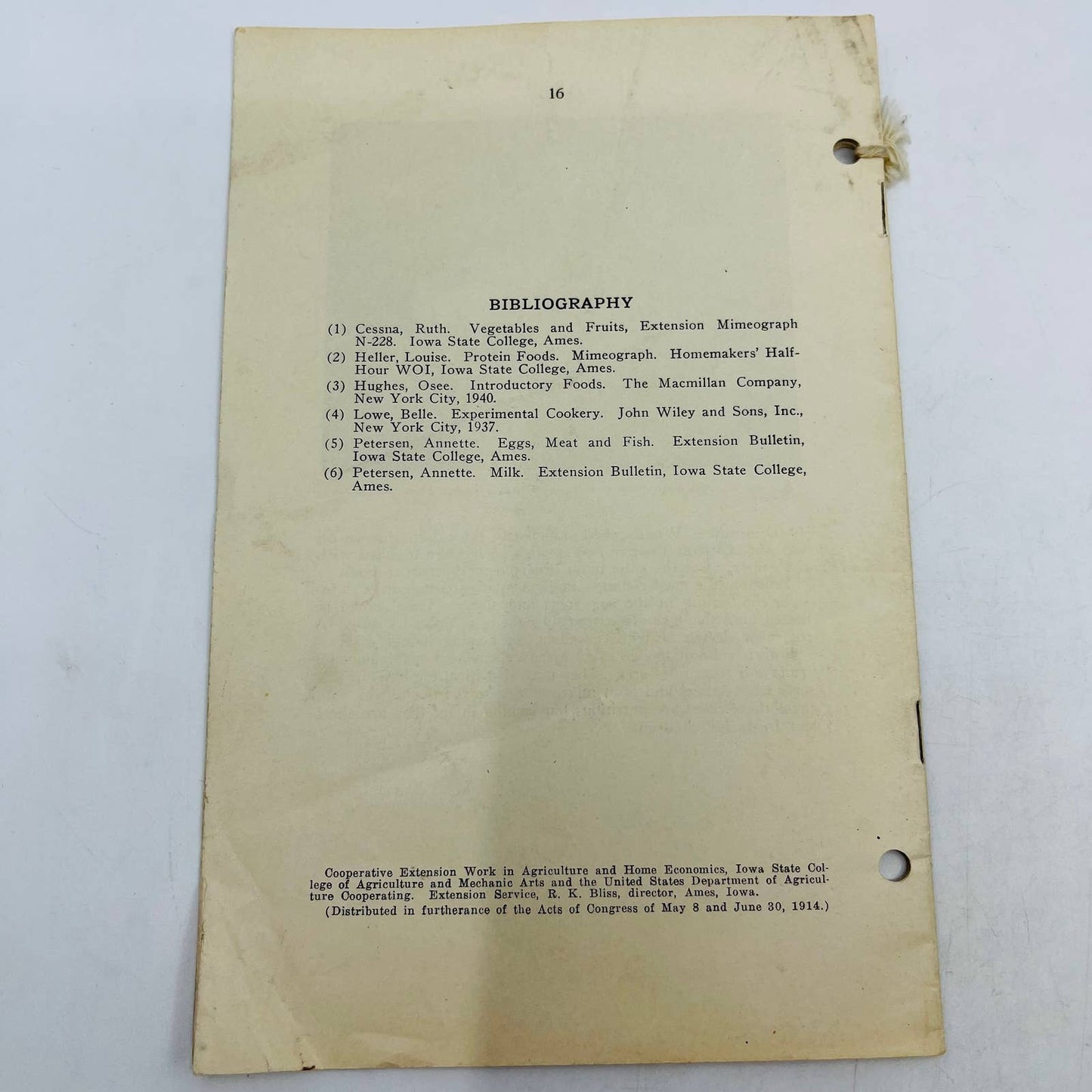 1941 Standards for Cooked Foods Booklet Ames IA Agricultural Extension EA4