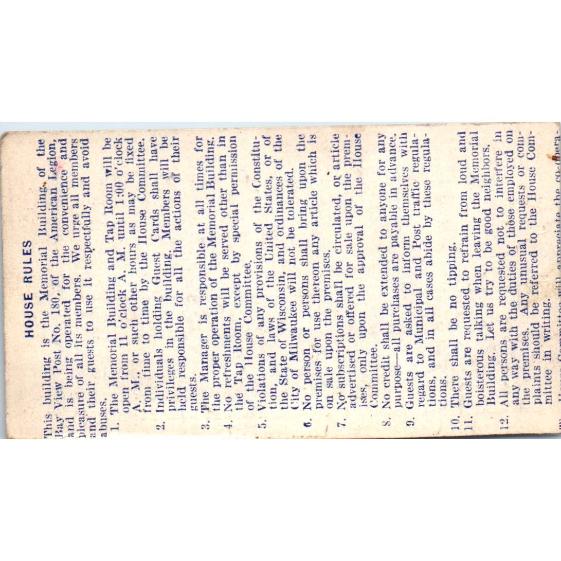 1942 American Legion Bay View Post 180 Membership Card Milwaukee WI SE5