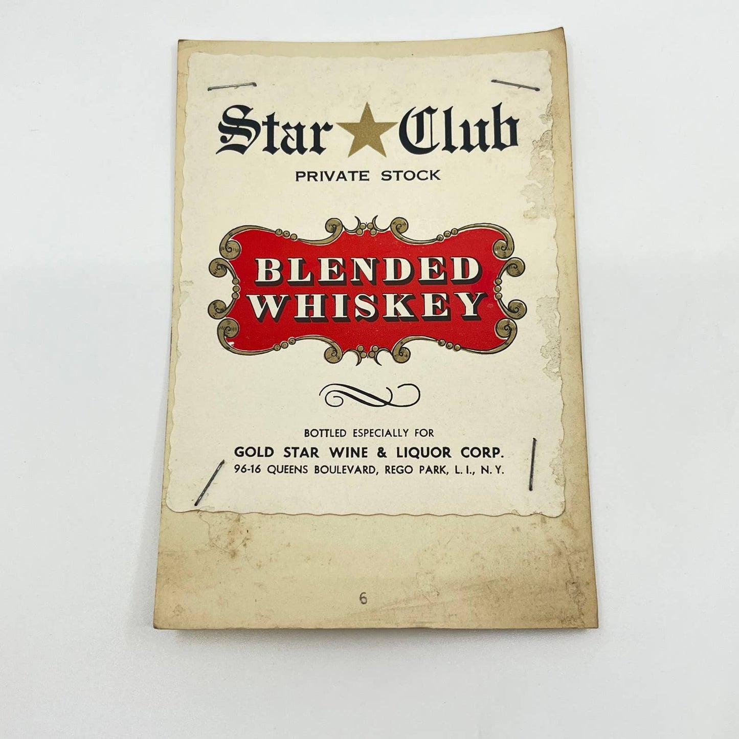 Star Club Whiskey Label Gold Star Wine and Liquor Corp. Rego Park Long Island NY