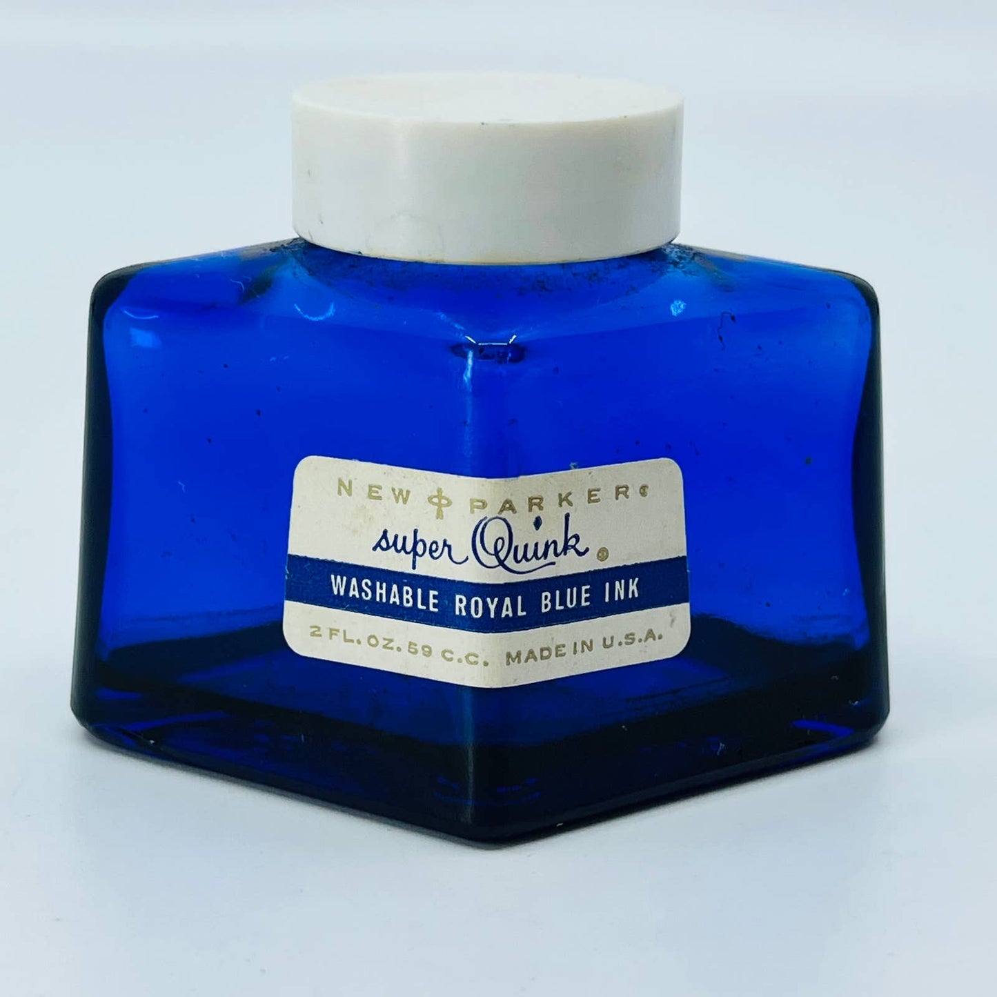 Parker Super Quink Ink Cobalt Blue Diamond Shaped Bottle Empty Royal Blue TB6