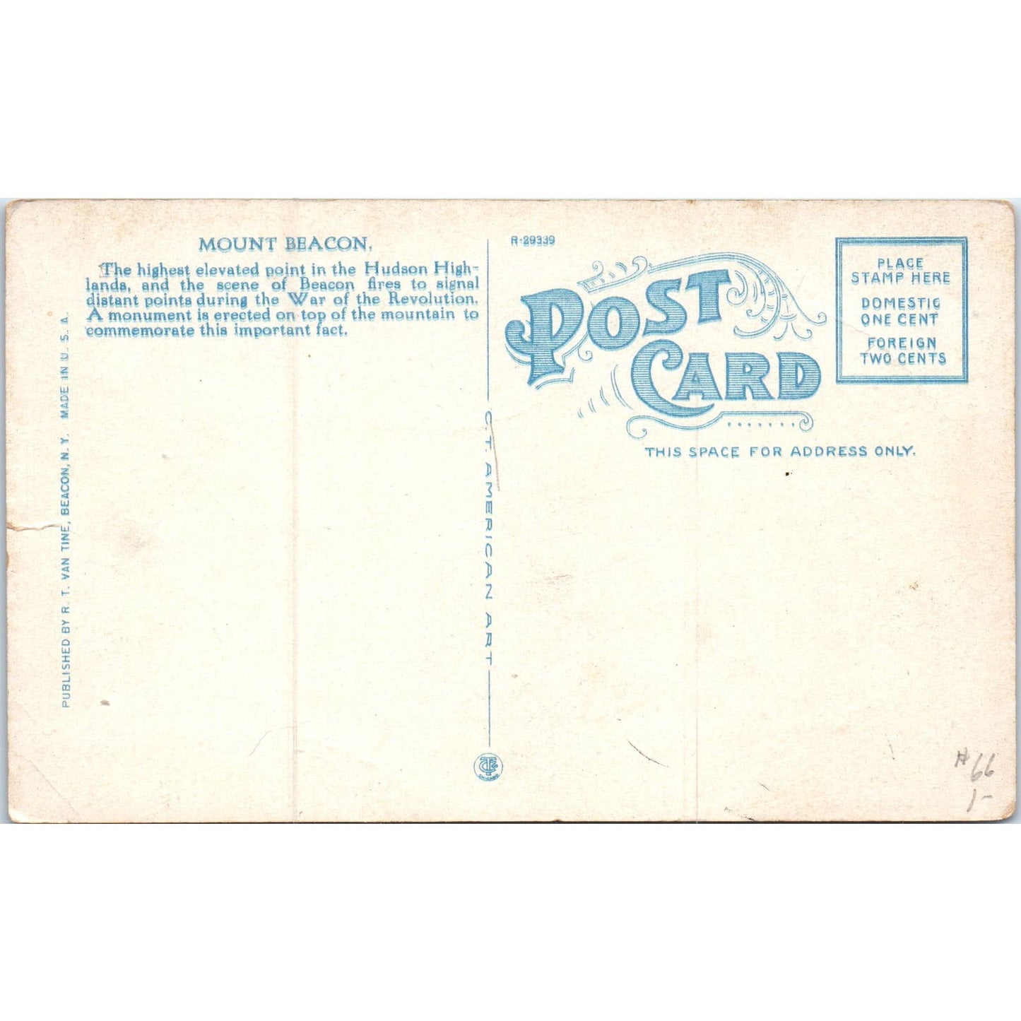 Mount Beacon Hudson Highlands New York Original Postcard TK1-P19