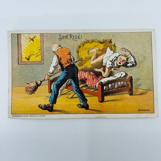 1880s Victorian Trade Card Cincinnati Humor Son Rise Anthropomorphic Sun AH9-M6