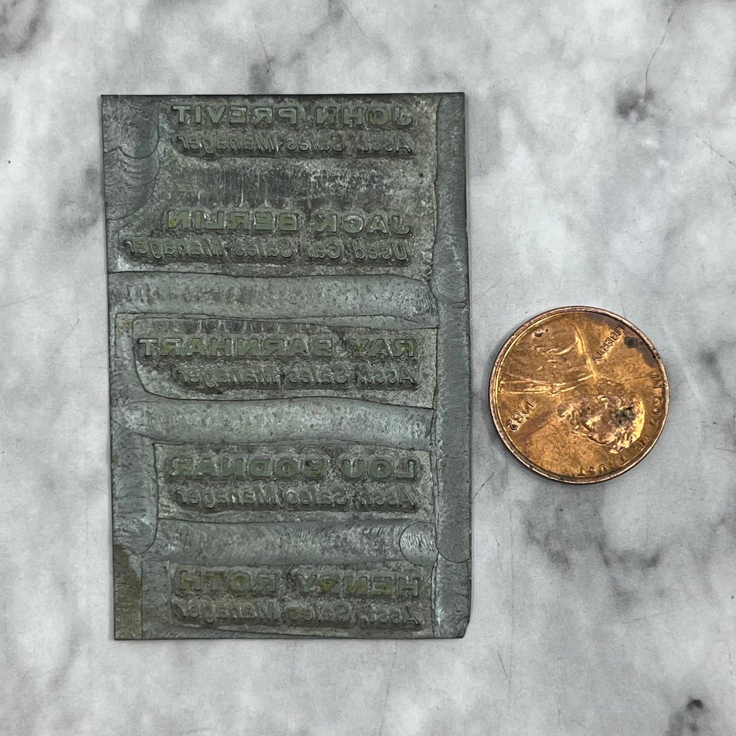 Vintage Letterpress Printers Block Plate Reliable Oldsmobile Staff List TJ59