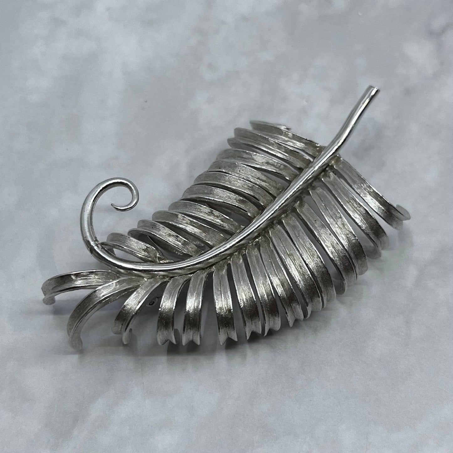 Vintage Brooch Kramer of New York Scrolled Leaf Silver Tone Signed 3” SE6