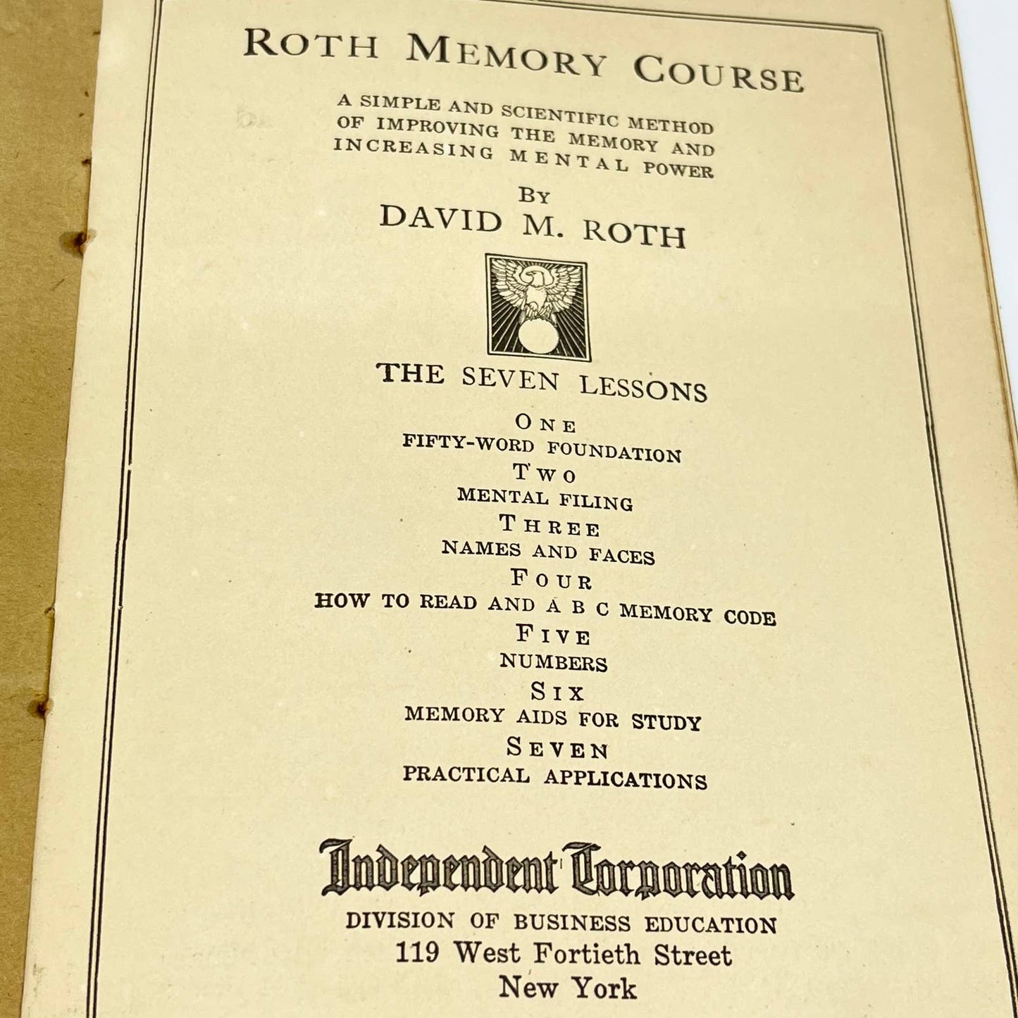 1918 Roth Memory Course Lesson FOUR by David M. Roth TE2
