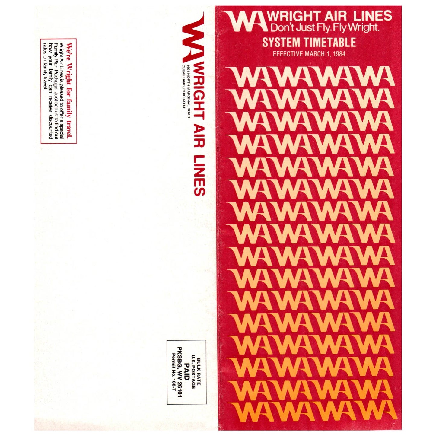 1984 Wright Airlines System Timetable Travel Brochure SE4