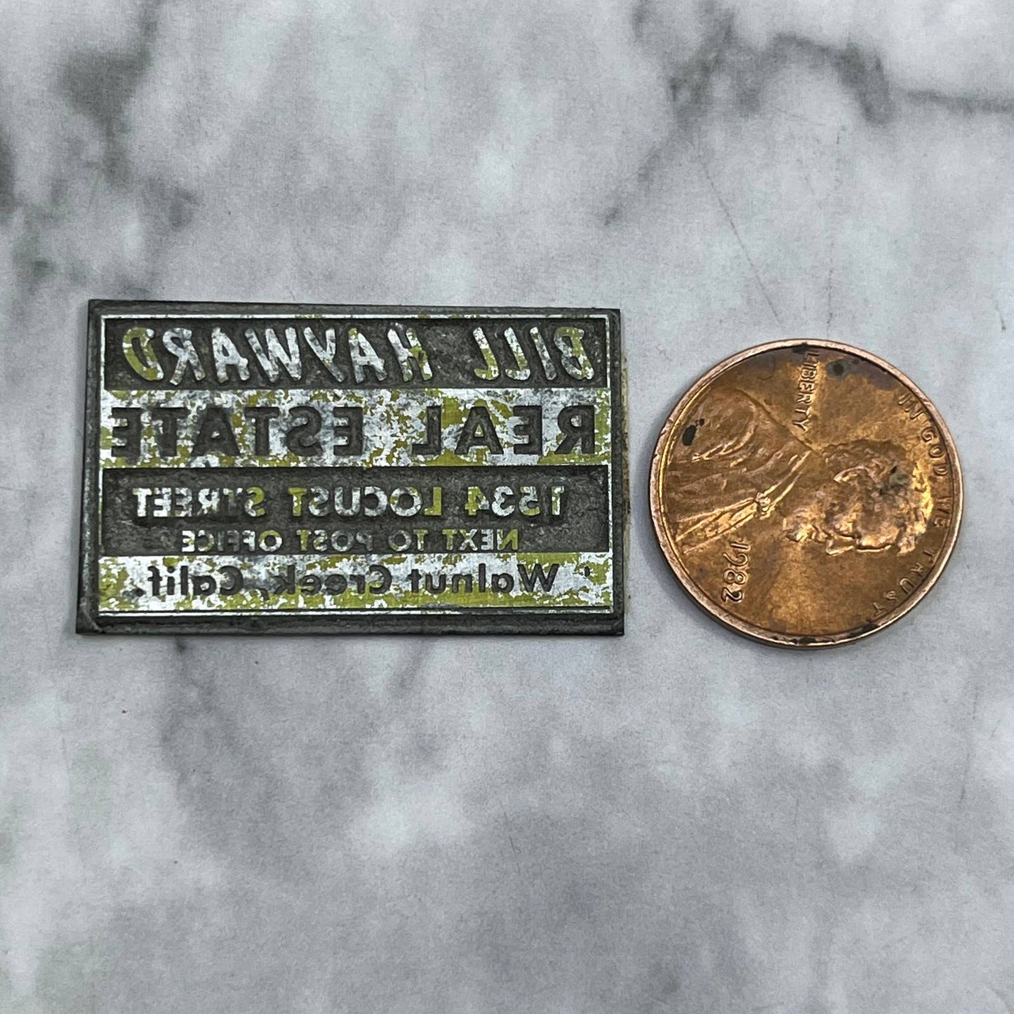 Vintage Printers Block Plate Bill Hayward Real Estate Walnut Creek CA SE828