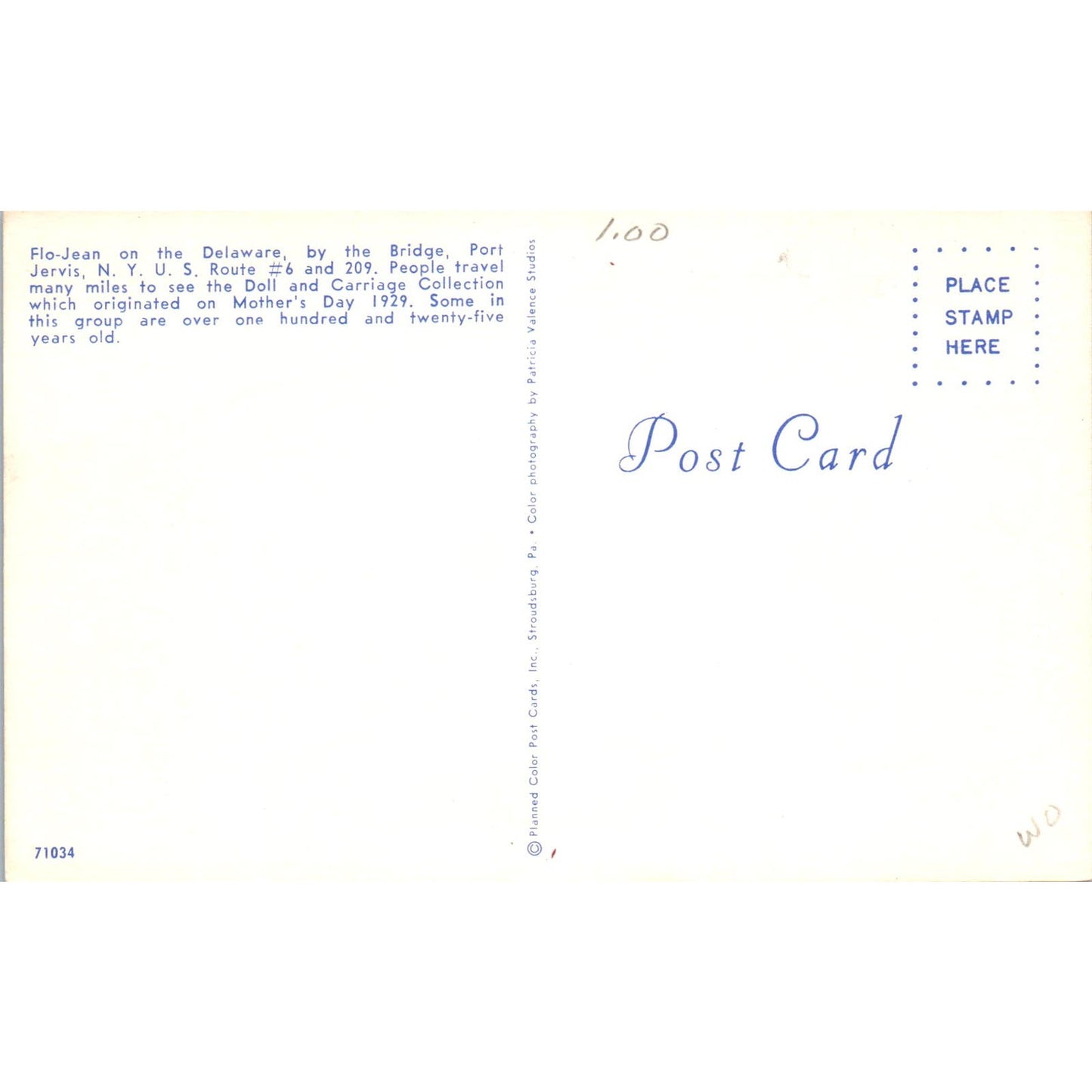 Flo-Jean on the Delaware Doll and Carriage Collection Original Postcard PB8