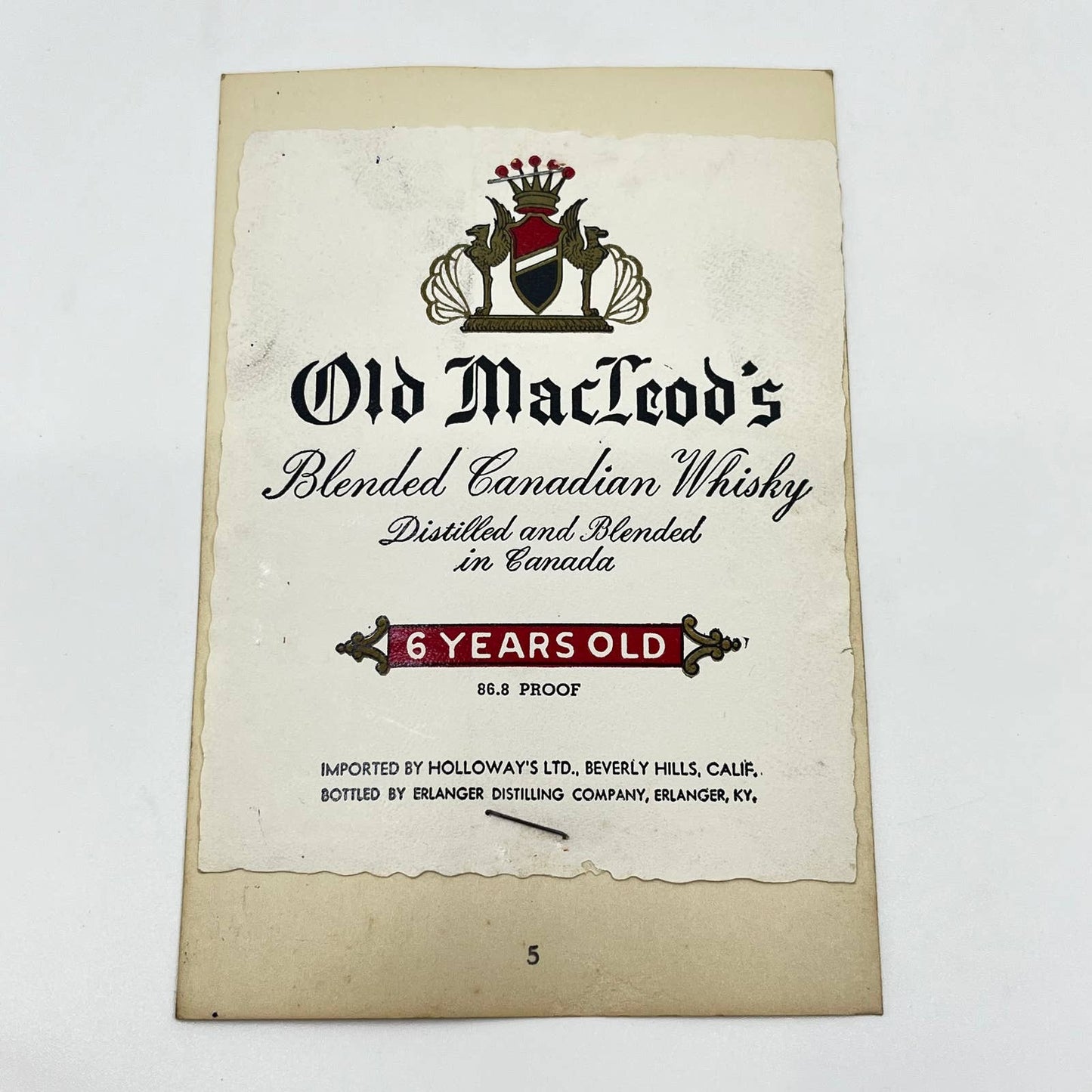 Old MacLeod’s Whiskey Label Holloway’s Beverly Hills Erlanger Distilling KY