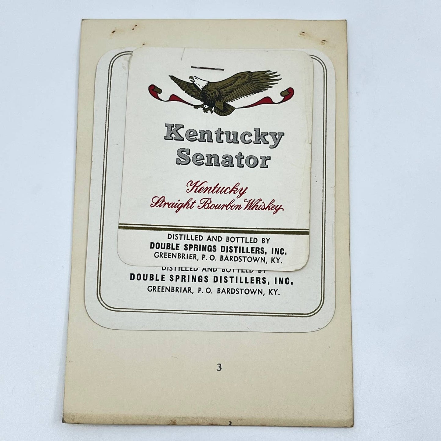 Kentucky Senator Bourbon Whiskey Label Set of 2 Double Springs Greenbrier KY