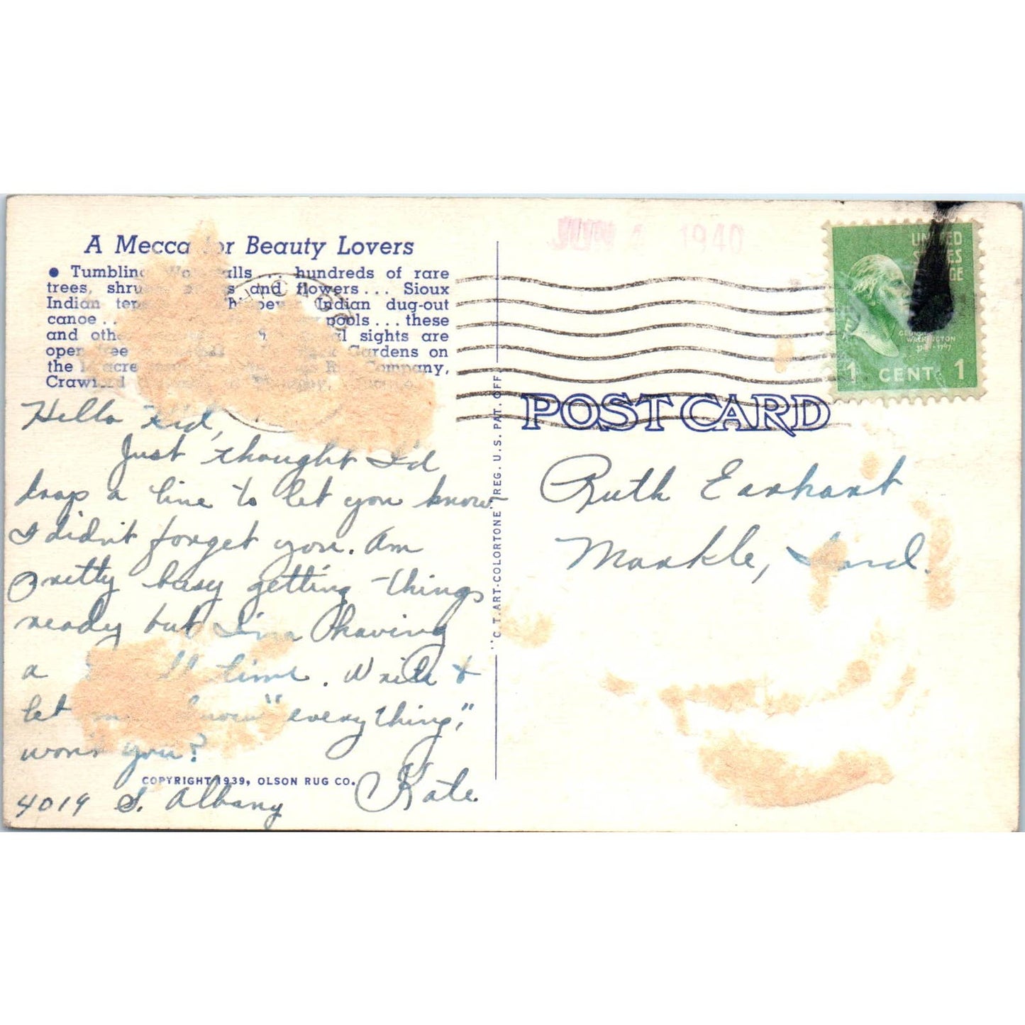 Vintage Postcard Waterfalls & Rock Garden In Olson Park Chicago EA3