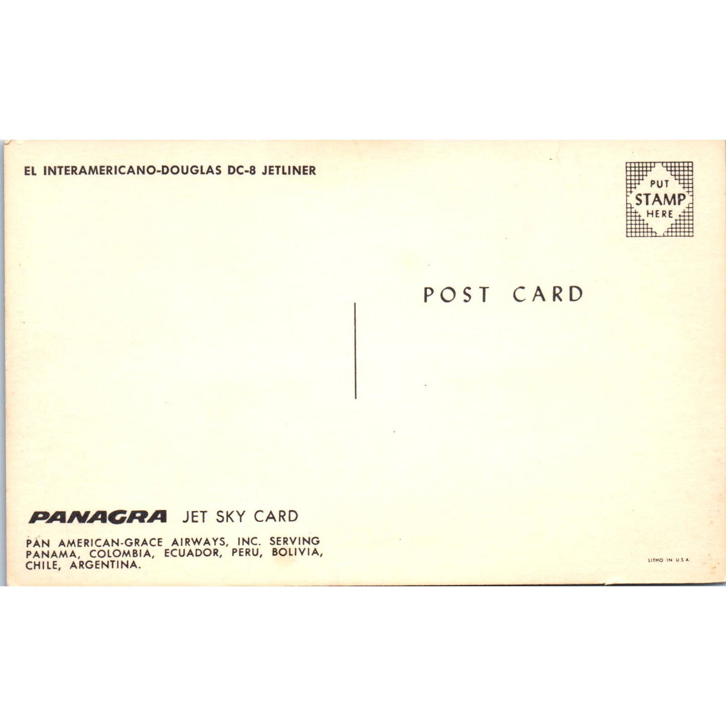 El Interamericano-Douglas DC-8 Jetliner - Original Postcard TJ9-P1