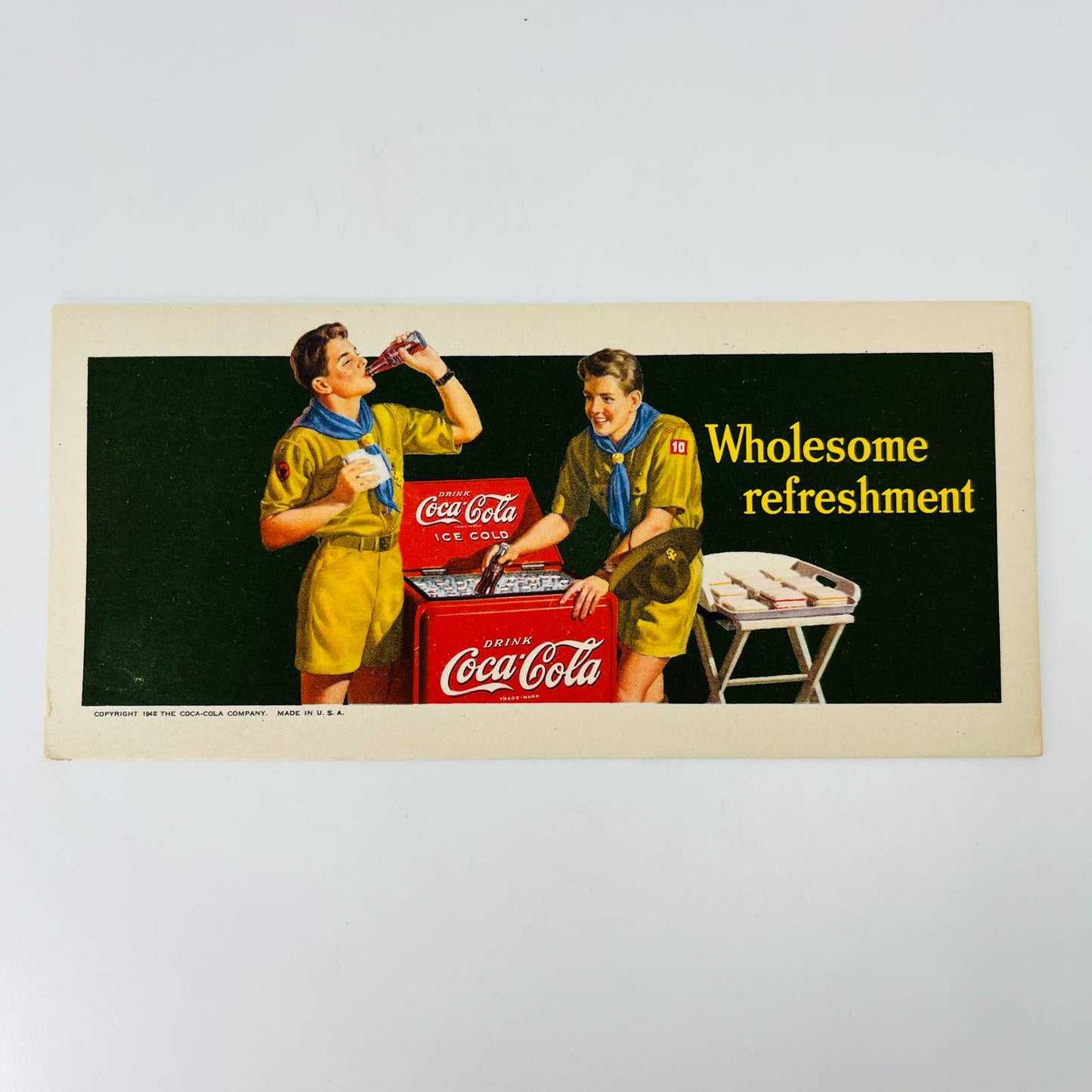 1942 Coca-Cola Coke Advertising Ink Blotter Lithograph Boy Scouts Wholesome C4