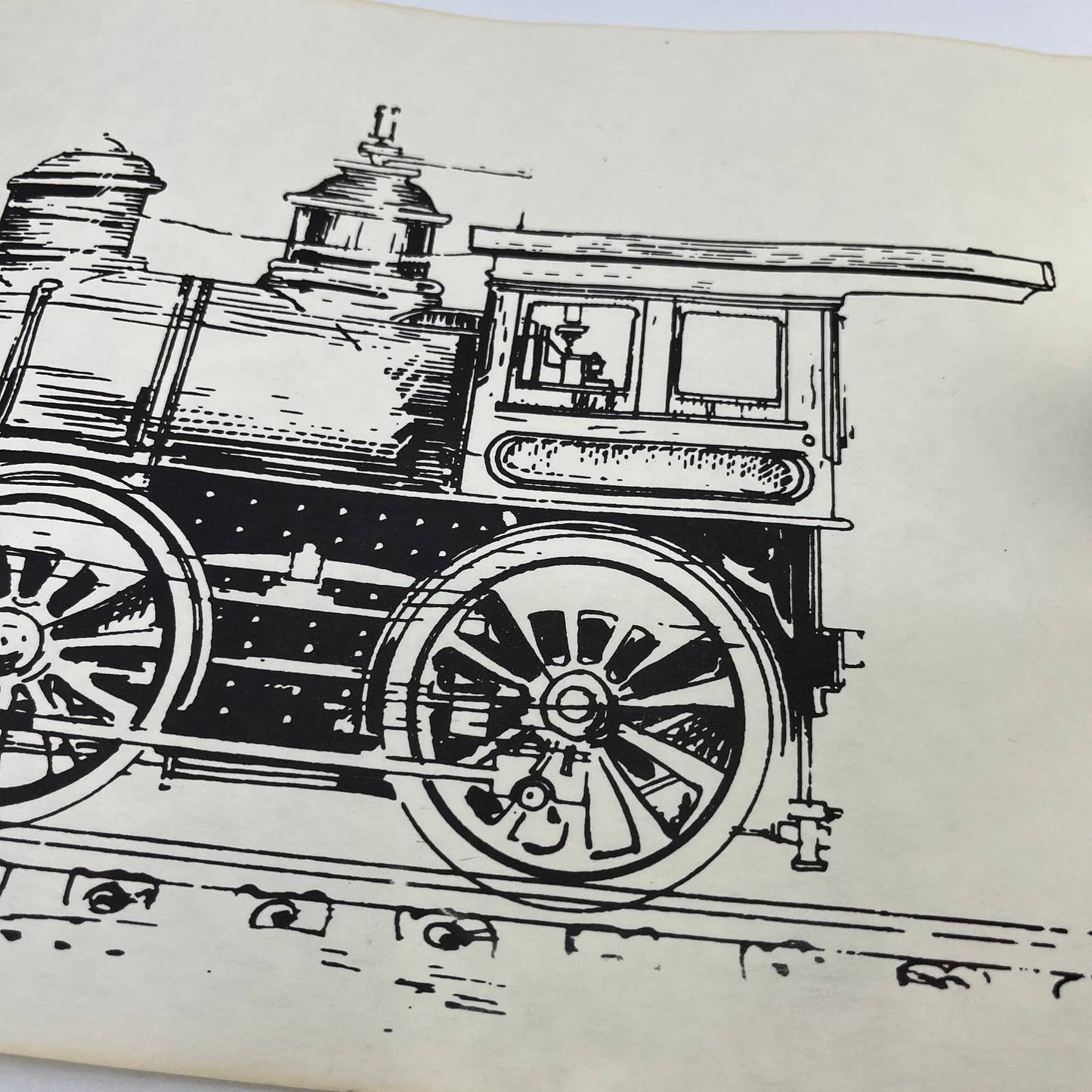 VTG Train Poster Parchment Mogul Locomotive Print 9.5”x25.5” Railroad Drawing RU1