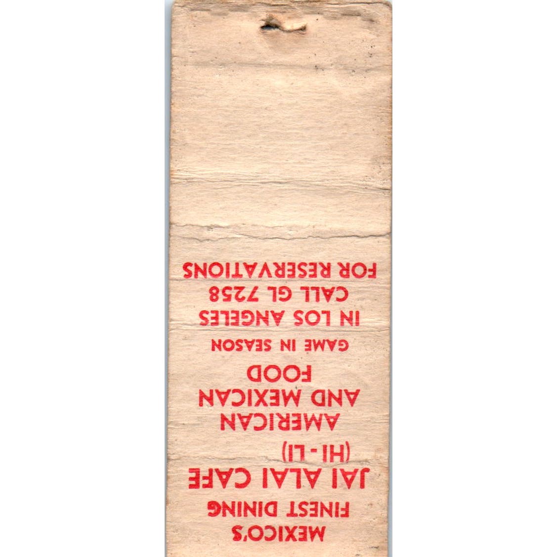 Jai Alai Cafe Los Angeles CA Advertising Matchbook Cover SA9-M3