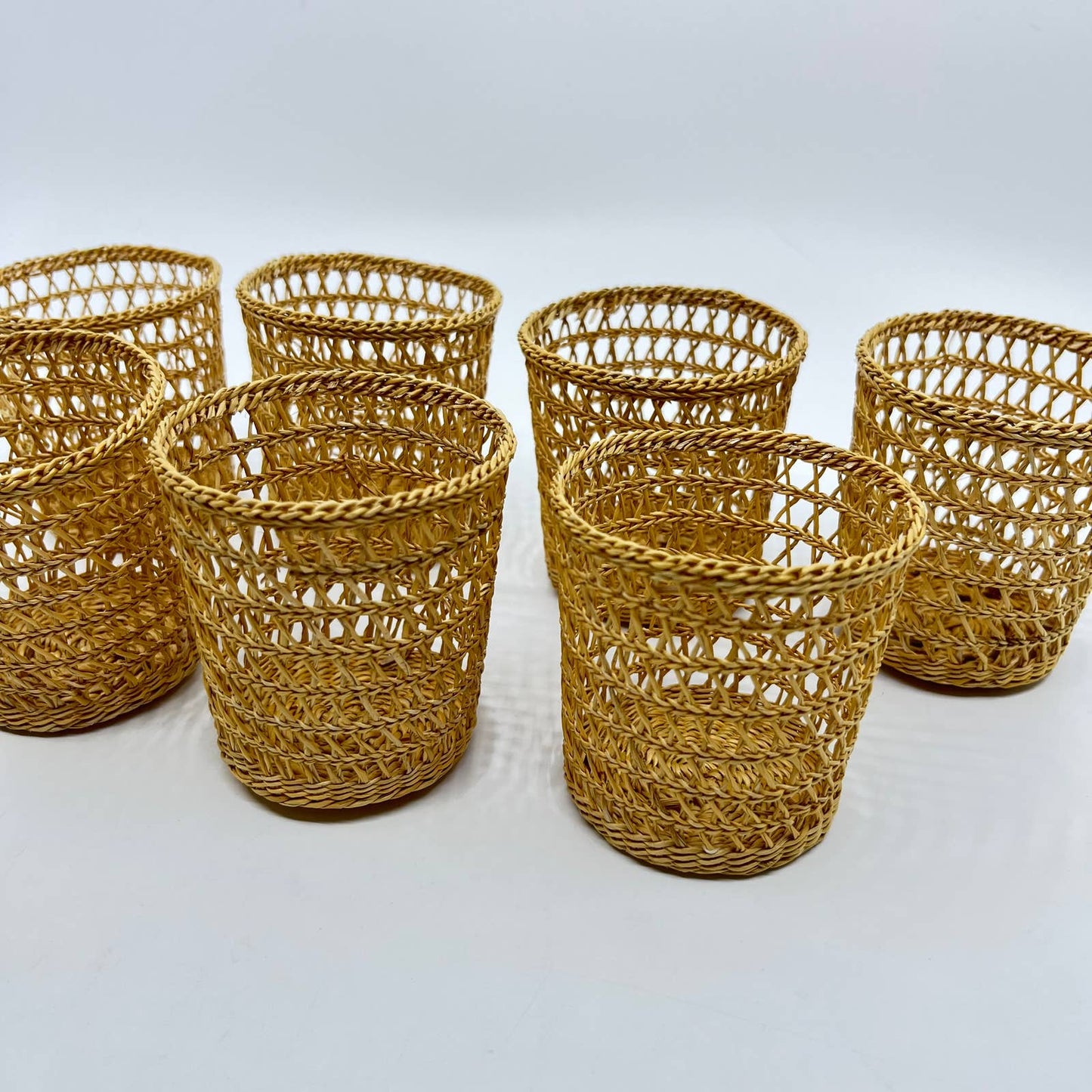 Vintage Lot of 7 Wicker Rattan Candle Holders 2.5” TE7