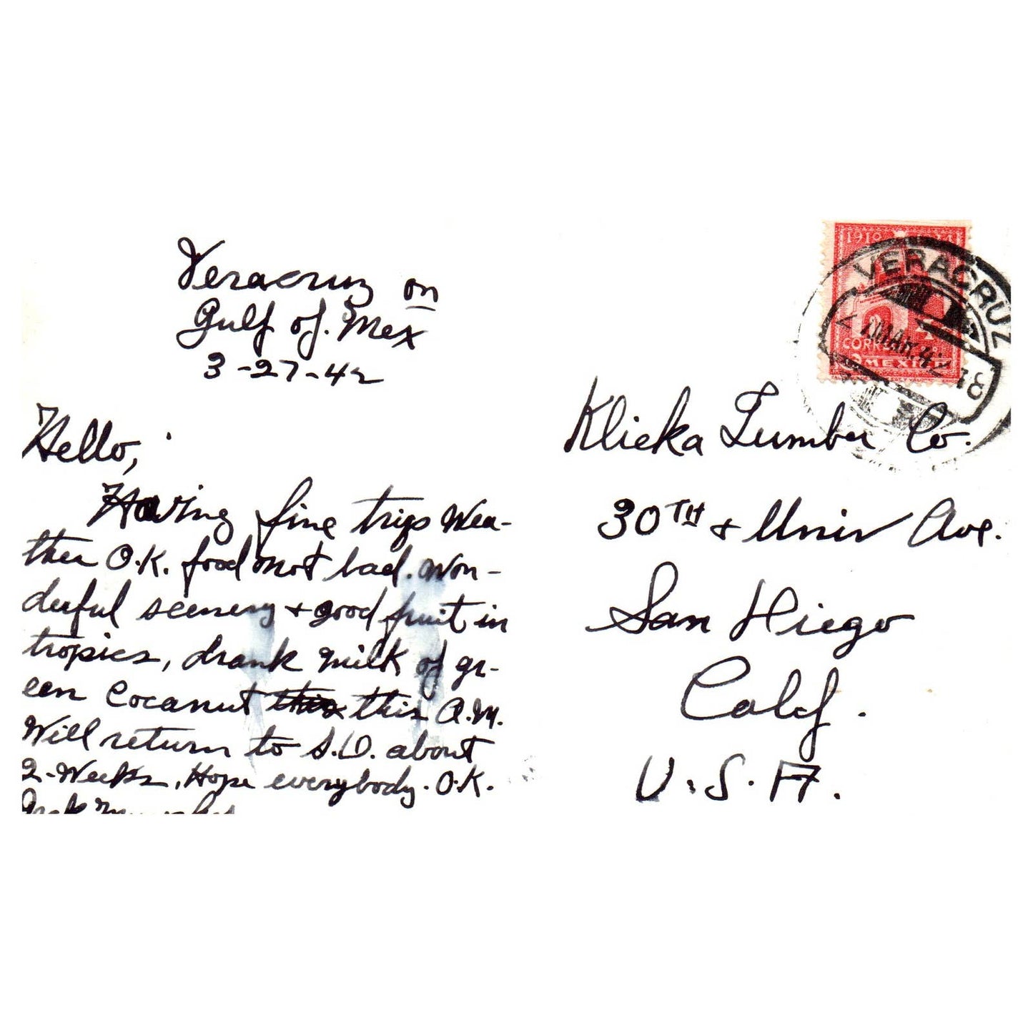 Battleship at Bahia De Veracruz Mexico - Original Postcard TJ8-5