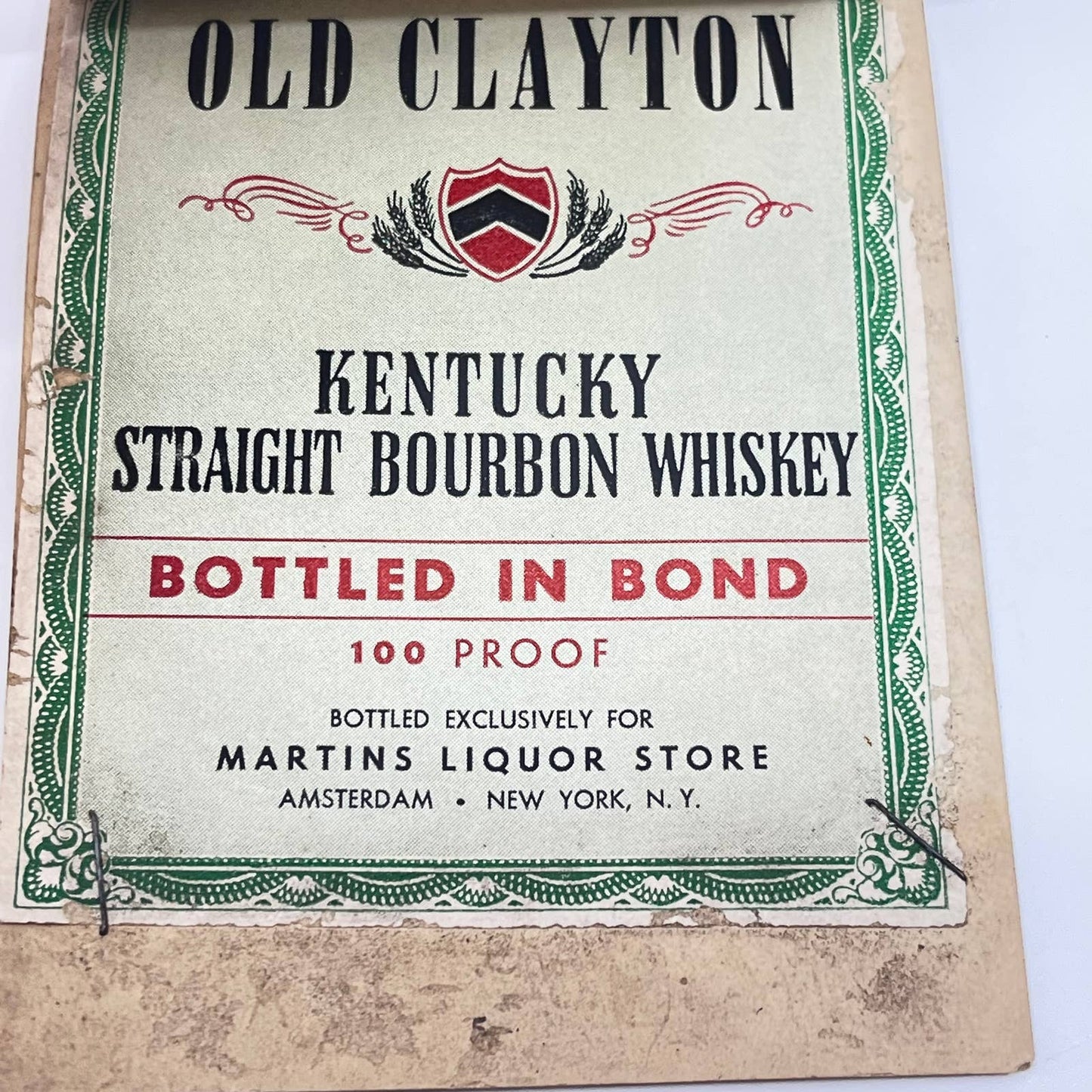Old Clayton Whiskey Label Set of 2 Martin’s Liquor Store Amsterdam New York