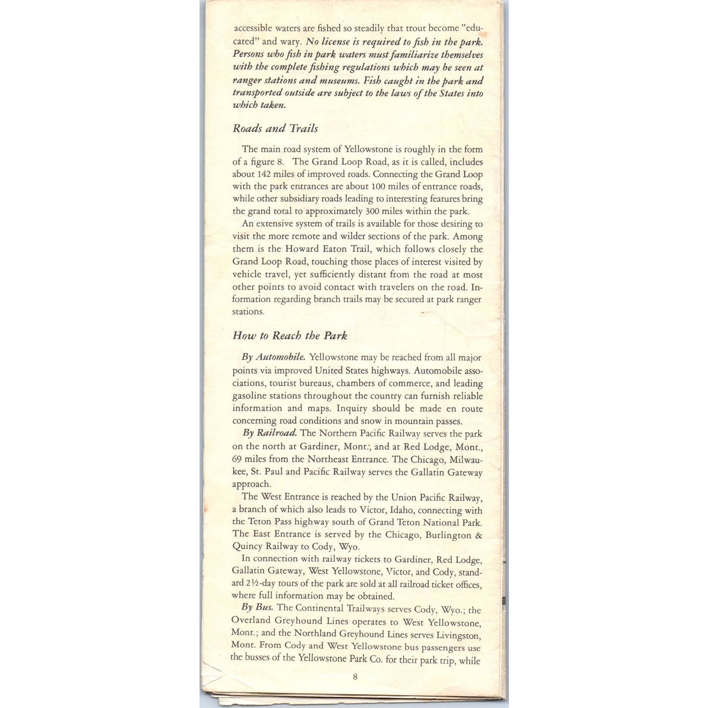 1955 Yellowstone National Park Visitor Information Safety Fold Out Brochure SF3
