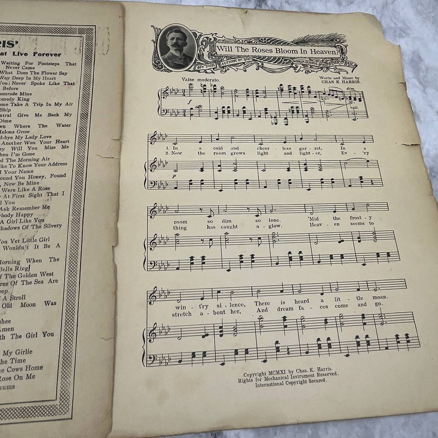 Will the Roses Bloom in Heaven Chas K. Harris 1906 Sheet Music TK2-SM4