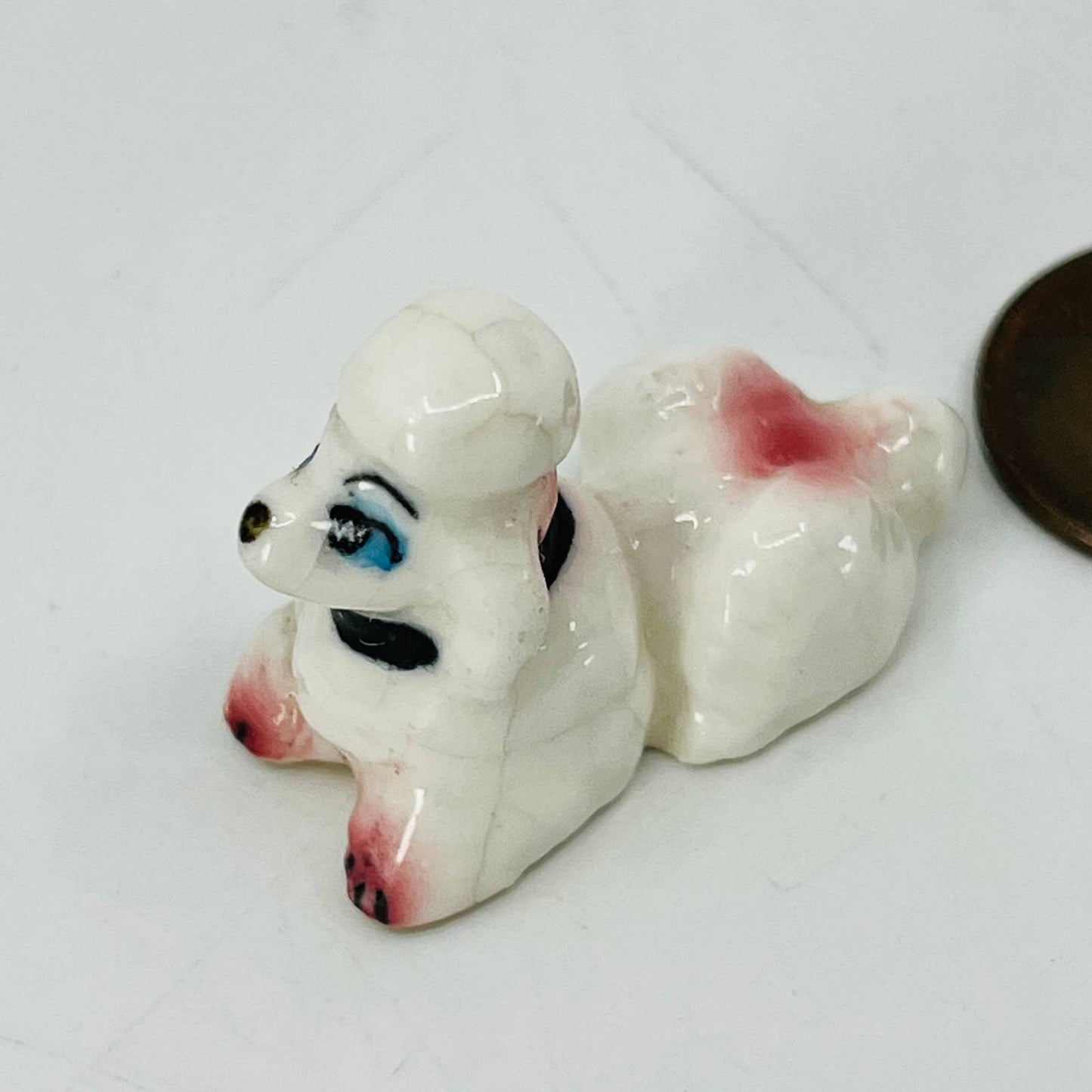 Vintage Miniature Poodle Dogs Hand Painted China Porcelain 1.5” SB1