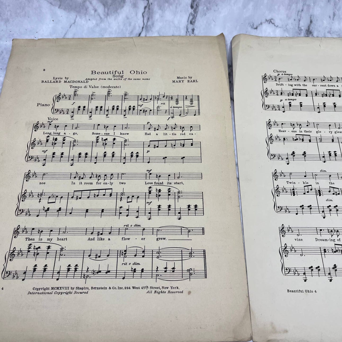 Beautiful Ohio Sheet Music Mary Earl Ballard MacDonald - State Song 1918 TI1