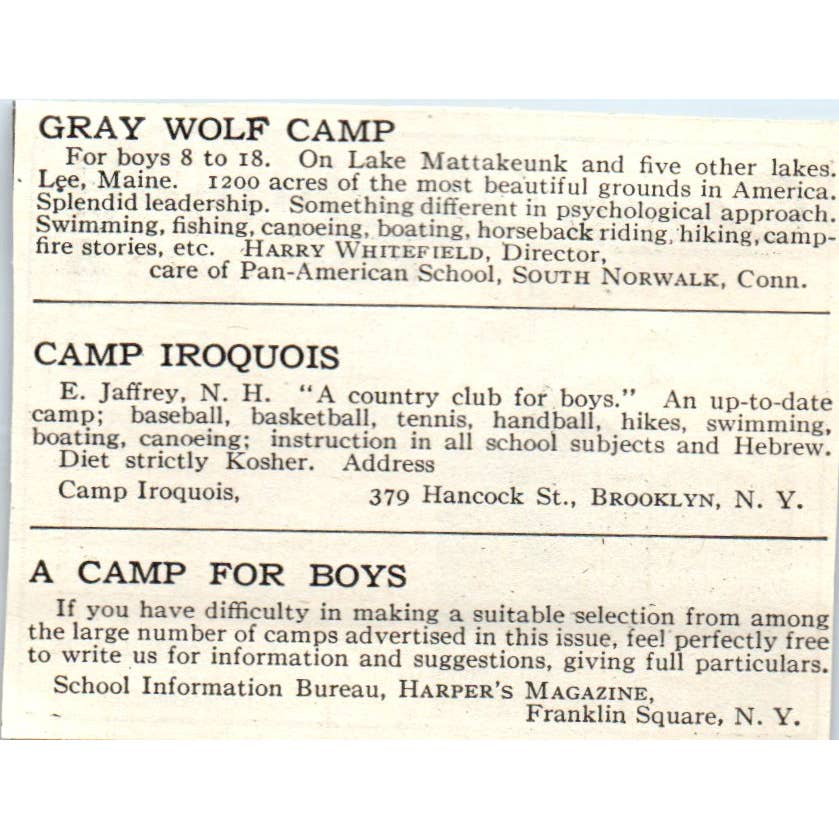 Camp Wachusett Lake Asquam Holderness NH Lorin Webster - 1921 Original Ad TJ7-S8