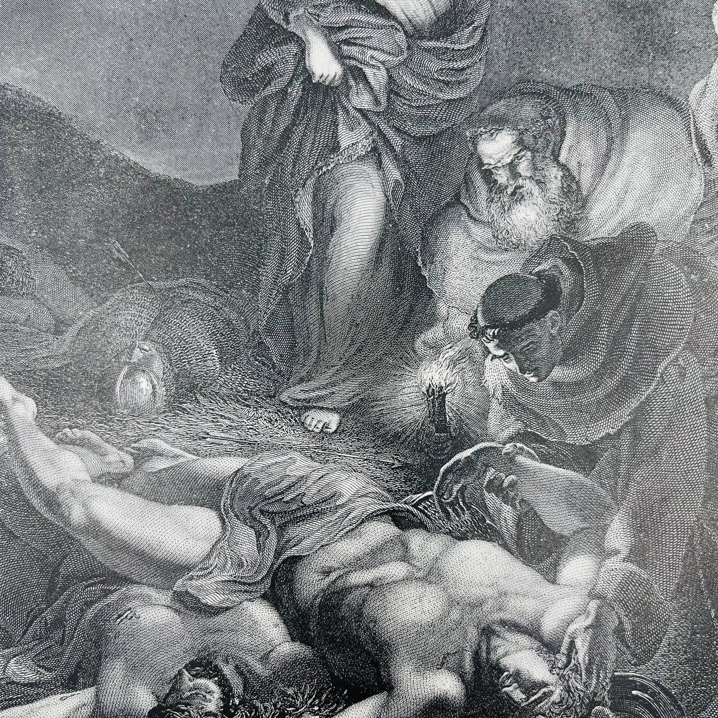 1880s Victorian Art Print Engraving Bulwer EDITH FINDING THE BODY OF HAROLD