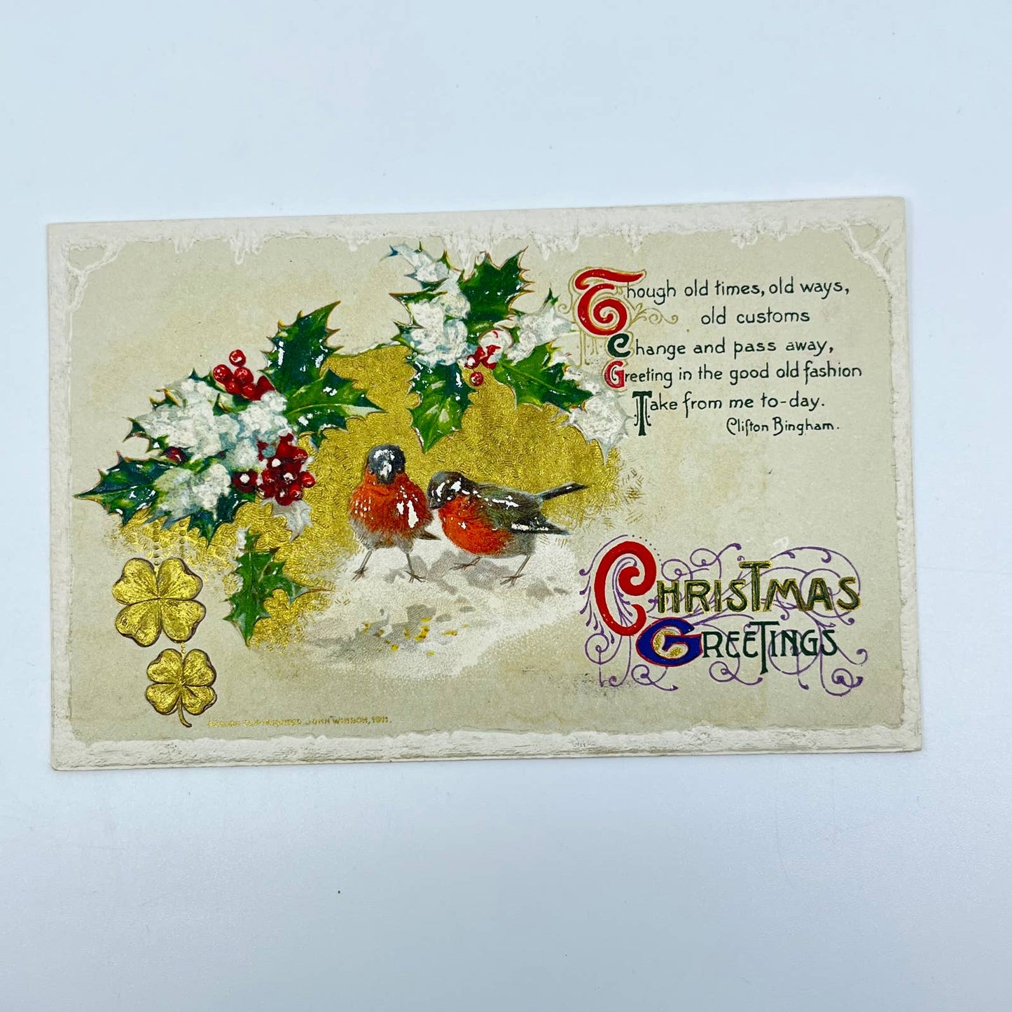 1911 Postcard John Winsch Christmas Clifton Bingham Poem SC9