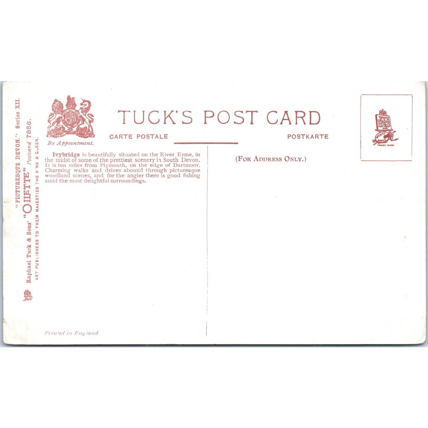 Picturesque Devon Ivybridge Raphael Tuck Oilette Original Postcard TK1-P14