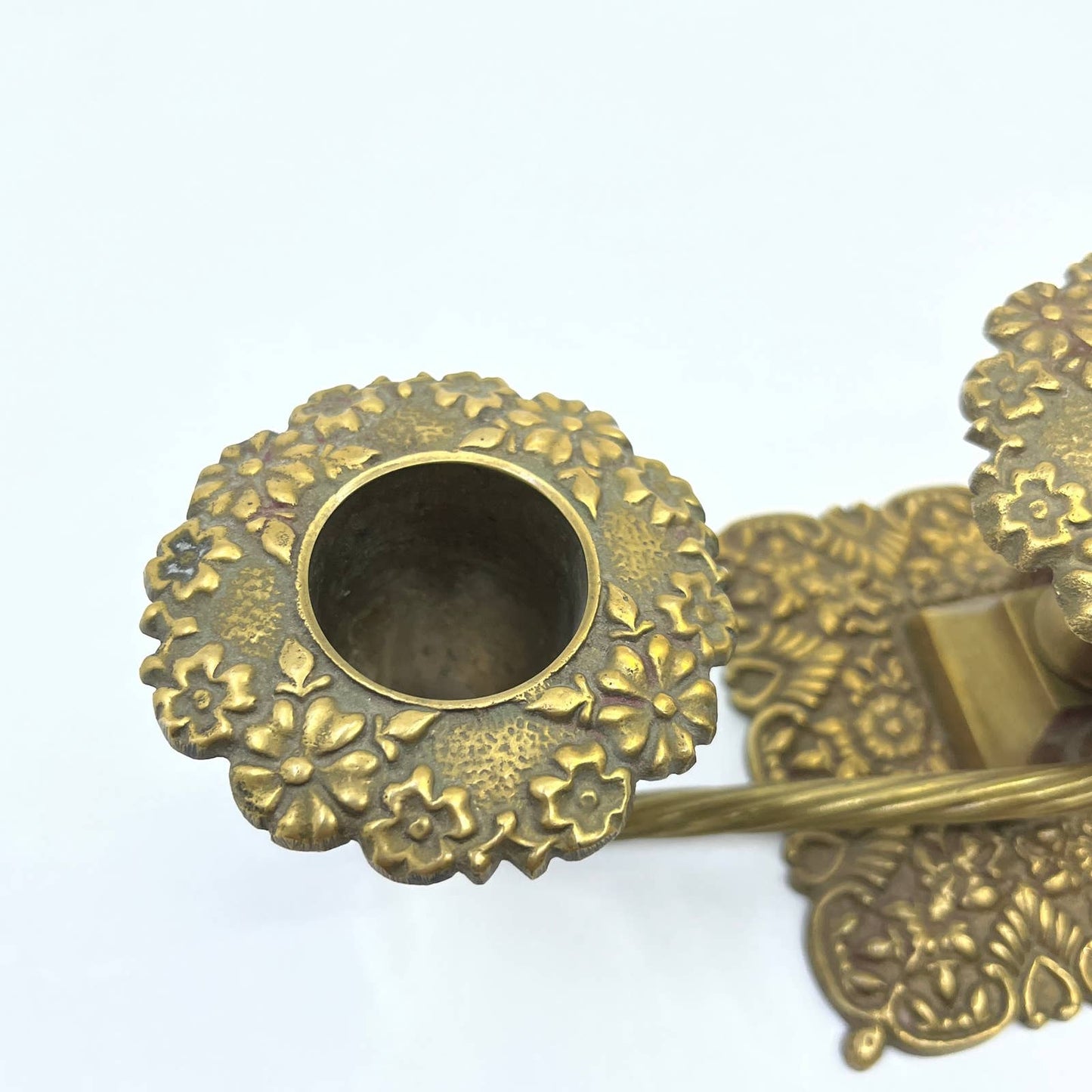 Vintage Art Nouveau Candelabra Solid Brass Embossed 3 Candle Holder 9" TG3