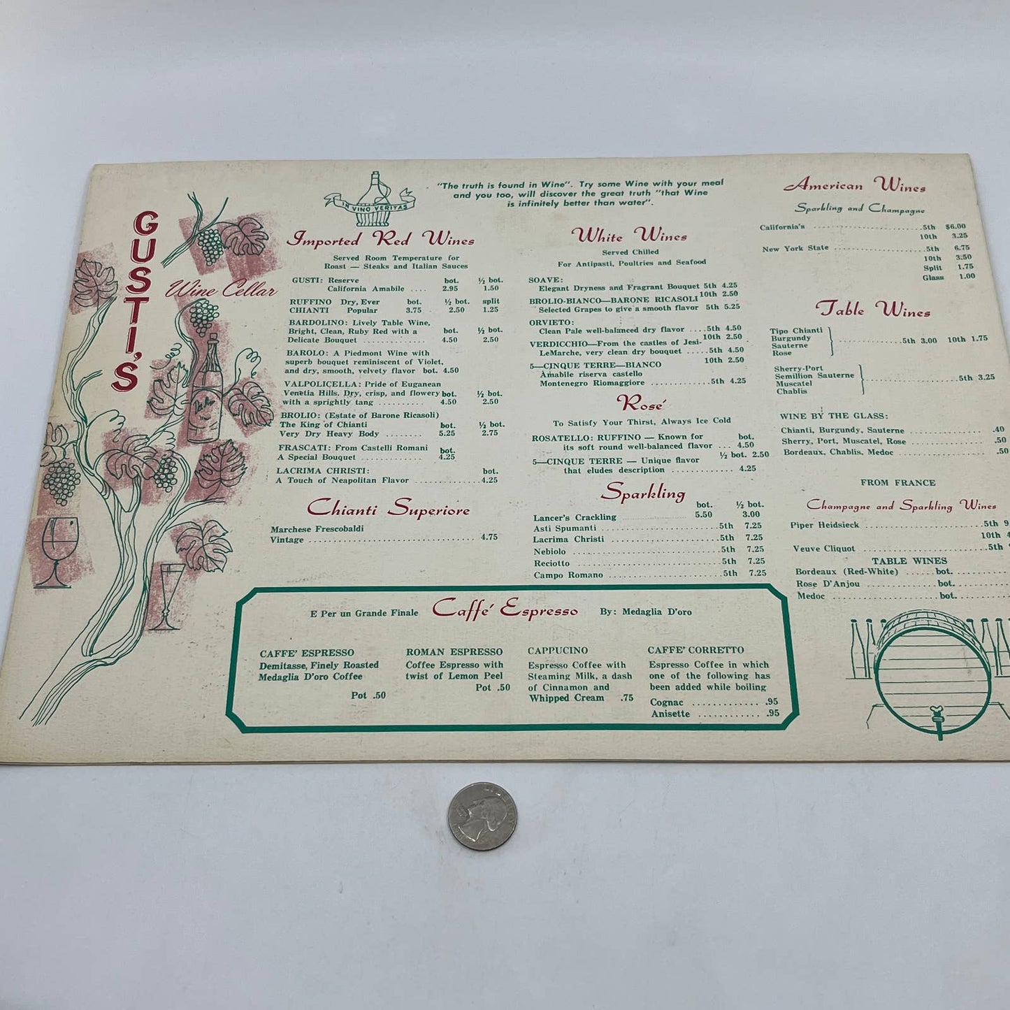 1960s Gusti's Italian Restaurant Menu Washington DC FL3