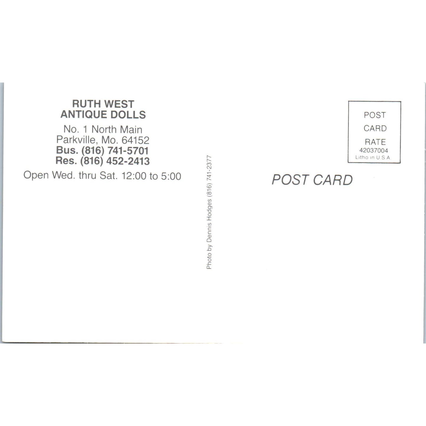 Ruth West Antique Dolls Parkville MO Original Postcard PB10