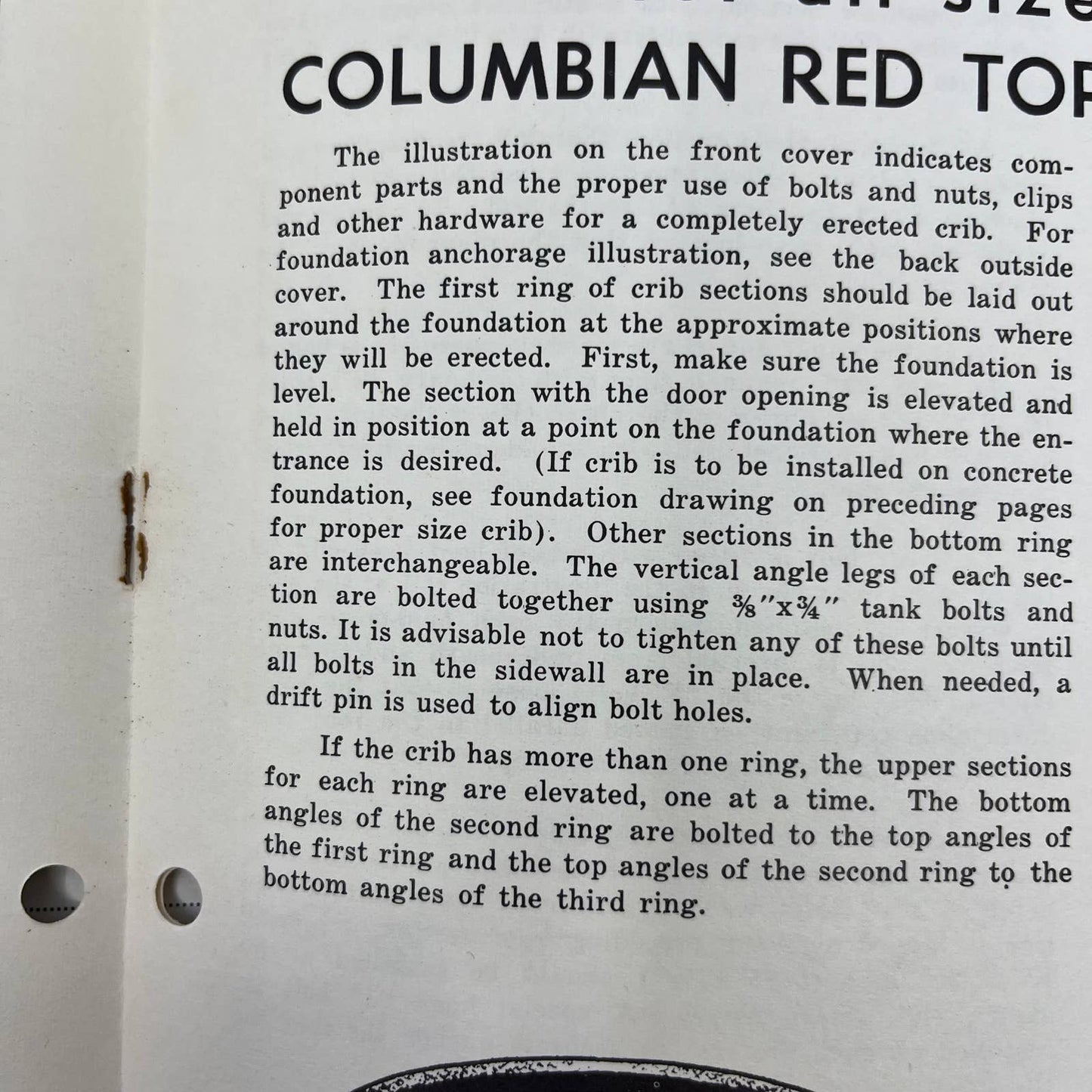 1950s Columbian Red Top Corn Cribs Manual Assembly Instructions TH8