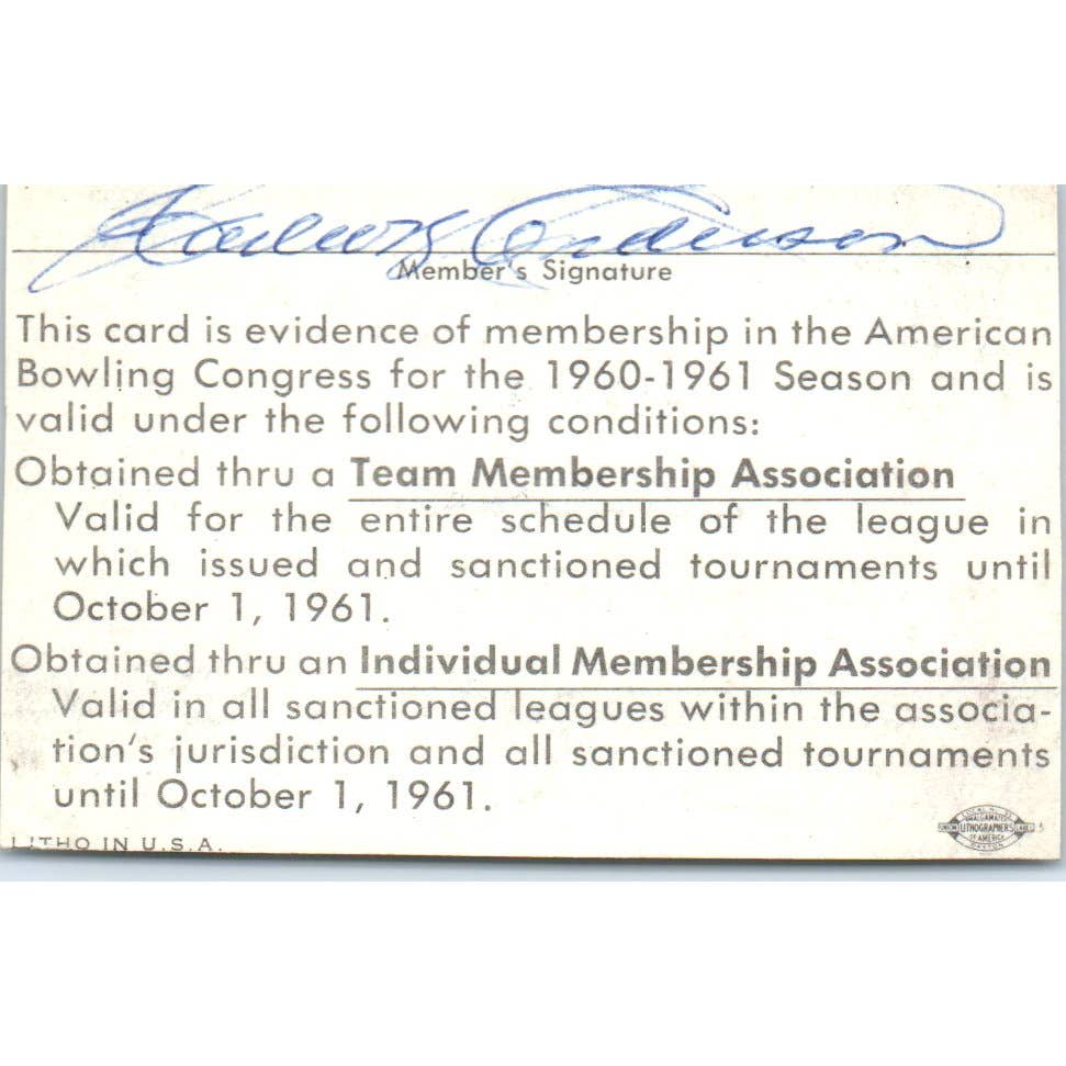 1960 American Bowling Congress Milwaukee Membership Card Railway Express SE5-54