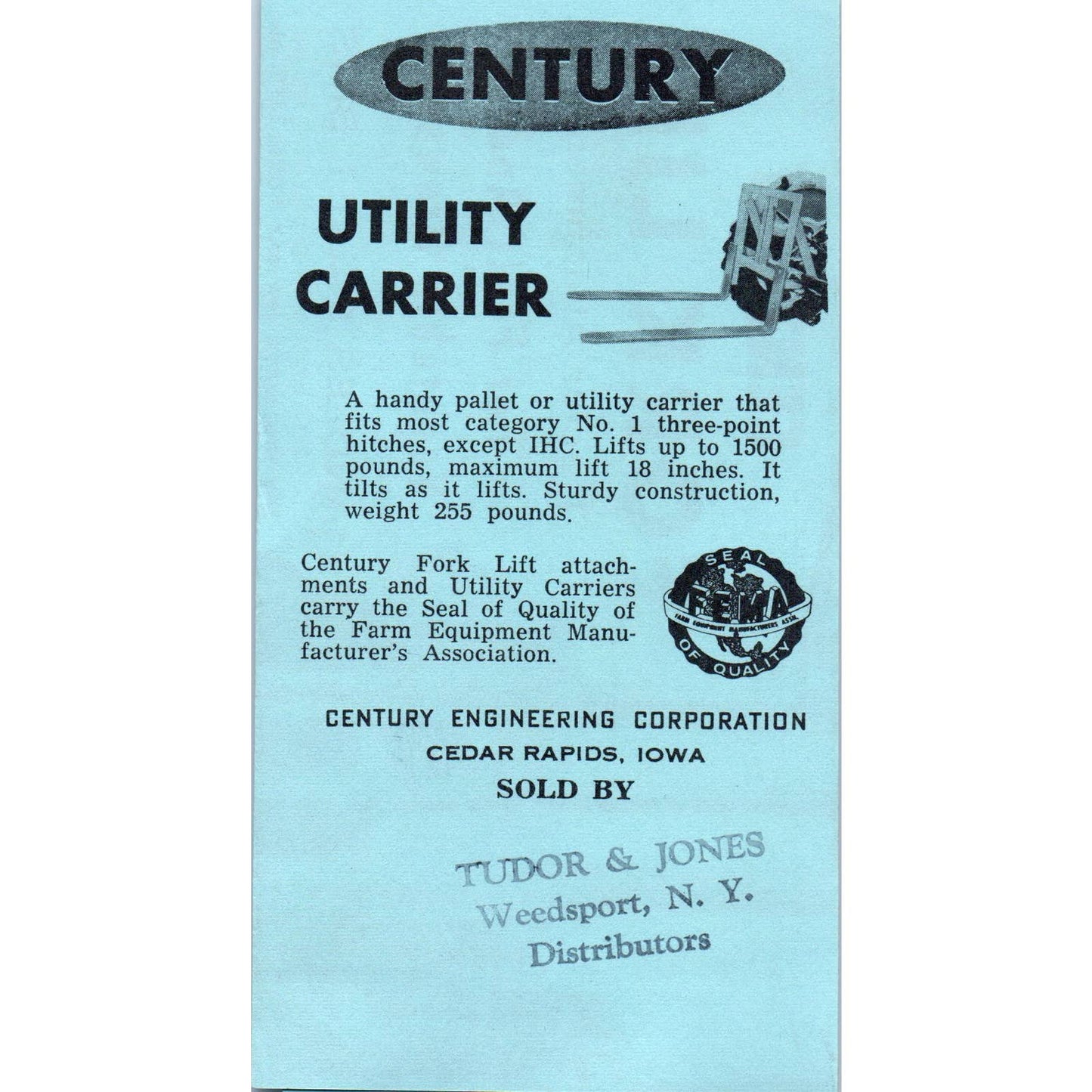 Vintage Fold Out Brochure Century Fork Lift Tractor Attachment SE5
