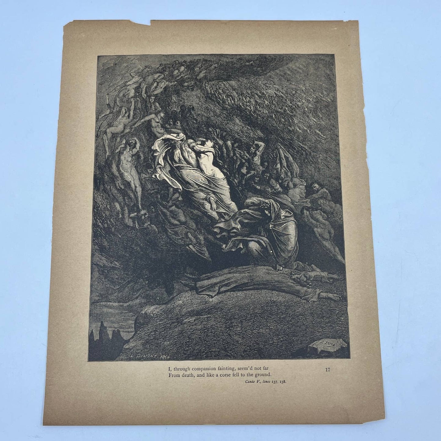 Original 1880s Gustave Dore Engraving Divine Comedy - Not far from Death FL4