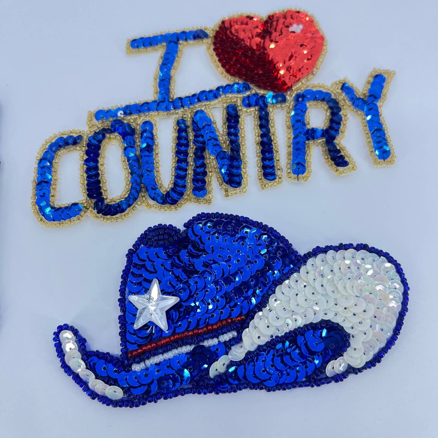 VTG Country Music Western Cowboy Boot Hat Sequin Pinback Patches SD2