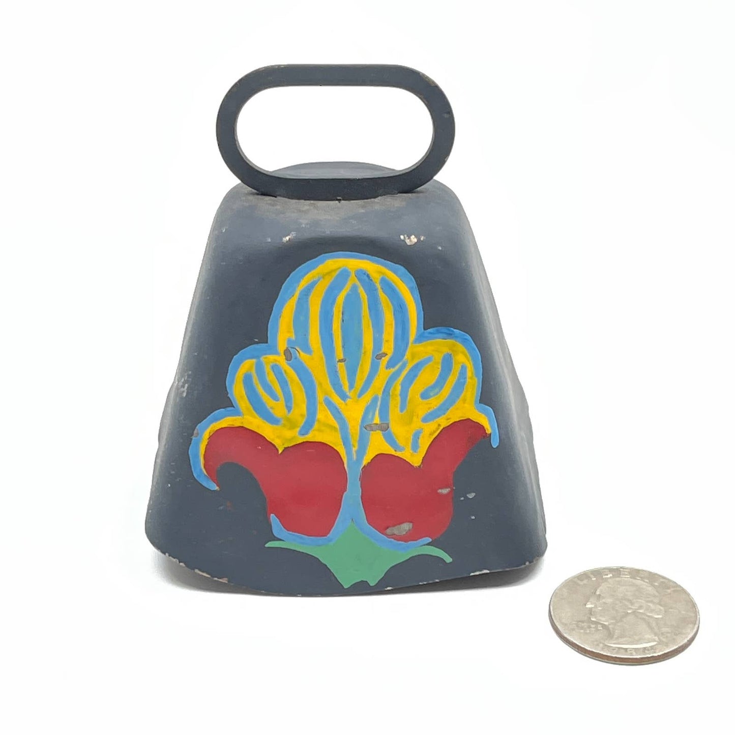 Vintage Pennsylvania Dutch Folk Art Hand Painted Cowbell Floral KAY TG2-3