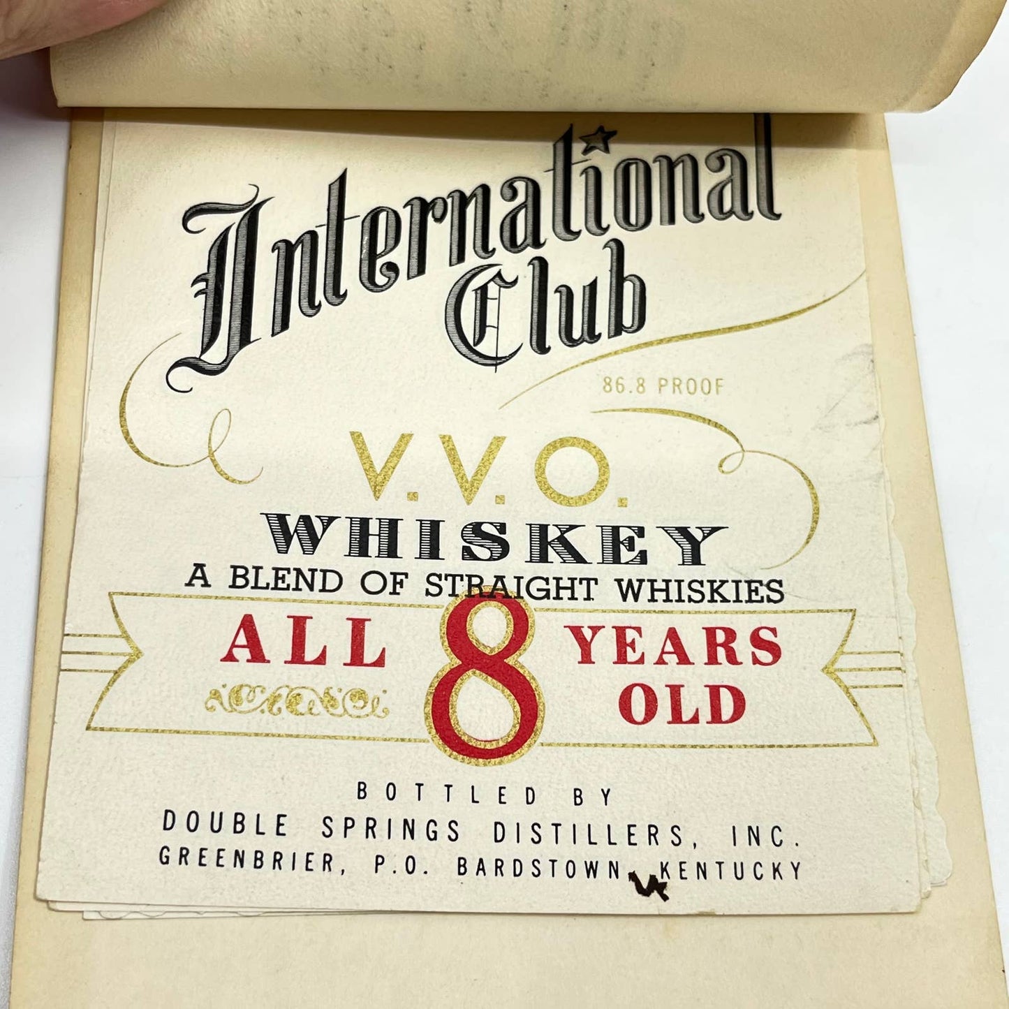 International Club VVO Whiskey Label Set of 7 Double Springs Greenbrier KY