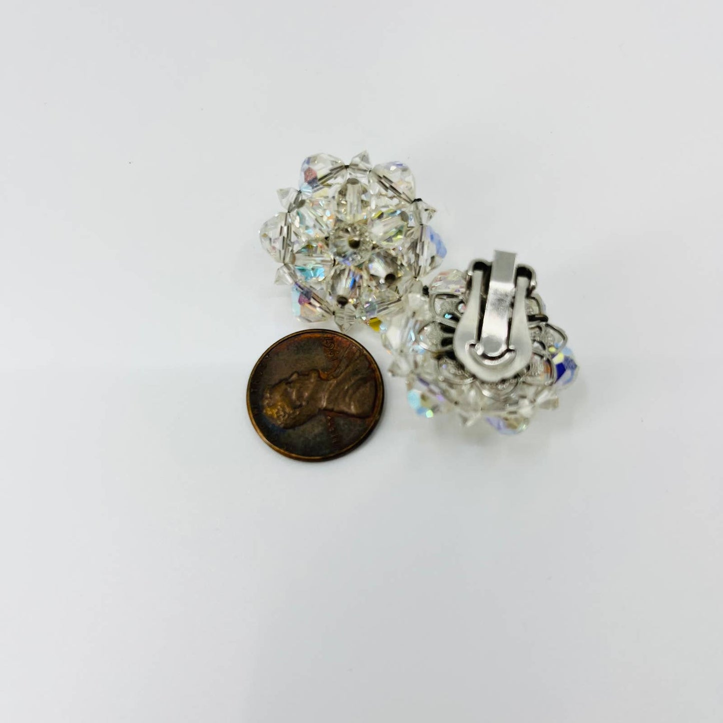 Vintage Opalescent Chunky Acrylic Bead Clip Earrings SB2