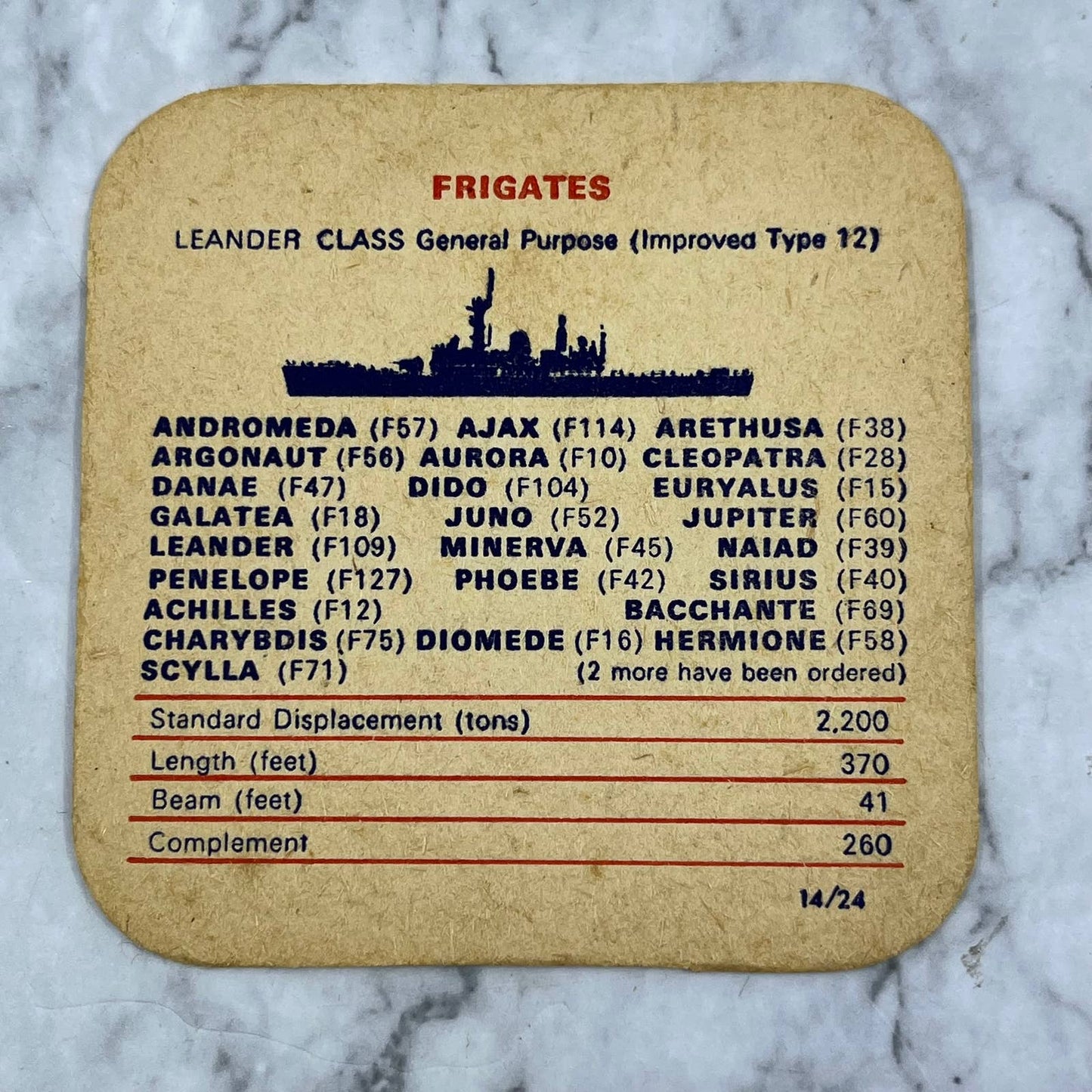 Ships Of The Royal Navy No.14 In A Set Of 24 FRIGATES Leader Class Coaster SE7