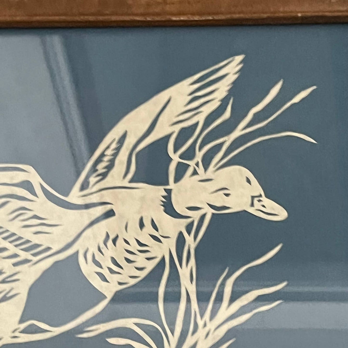 Vintage Signed Scherenschnitte Paper Art Framed Duck Silhouette 10x13" TC3