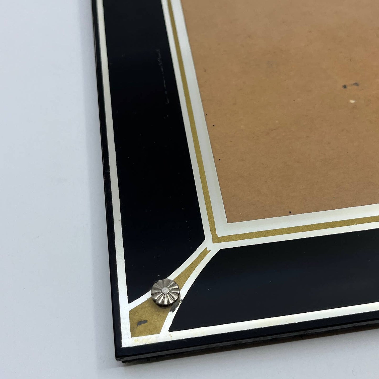 Vintage Art Deco Reverse Painted Glass Picture Frame 10x12 Black & Gold TF6