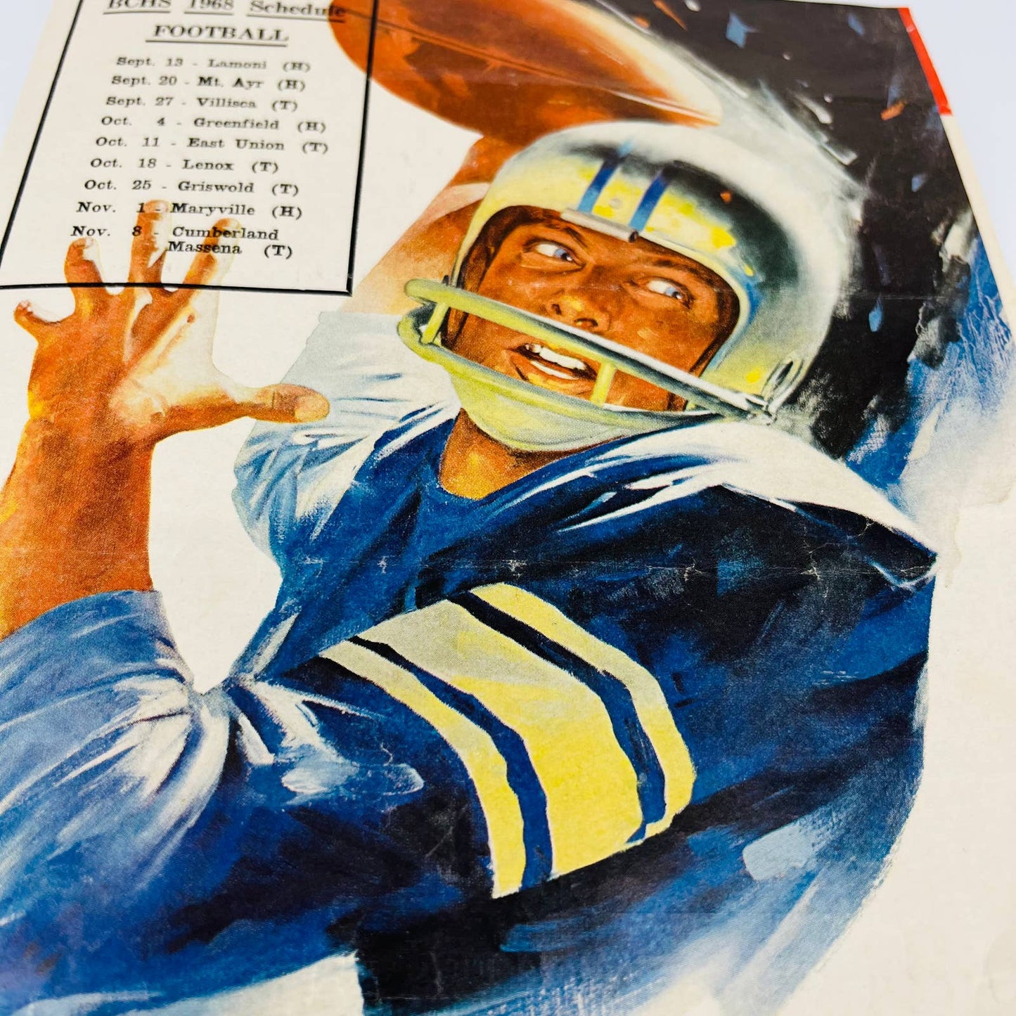 1968 Coca Cola FOOTBALL BCHS Schedule Bedford Bulldogs Greenfield Tigers IL C3