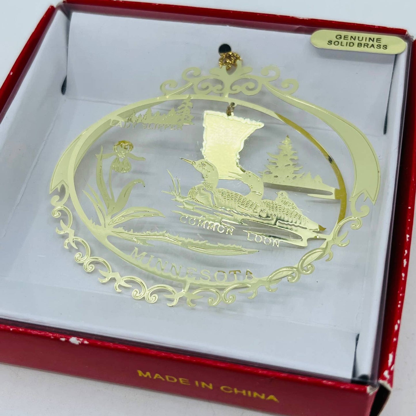 Vintage New In Box Solid Brass Minnesota Christmas Ornament 3” SB1