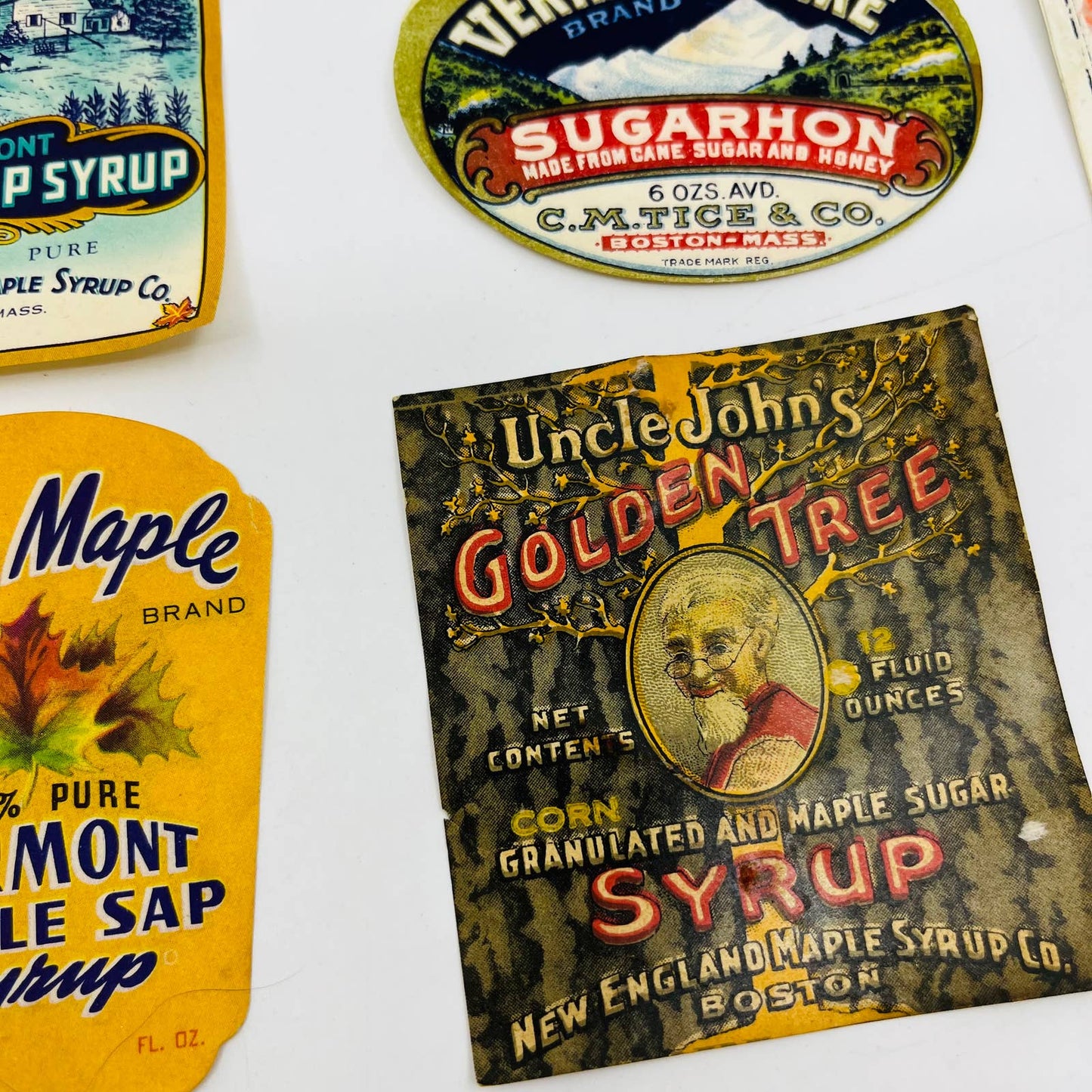 Vintage Lot of 7 Syrup Labels New England Vermont Boston SA7